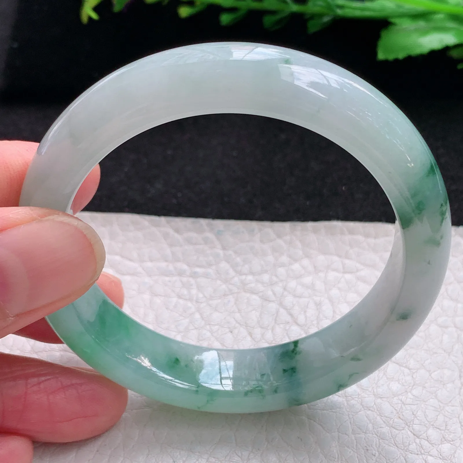 yh小圈口52*12.5*7.8镯 缅甸翡翠a货玉手镯冰飘花宽边珠宝玉手环