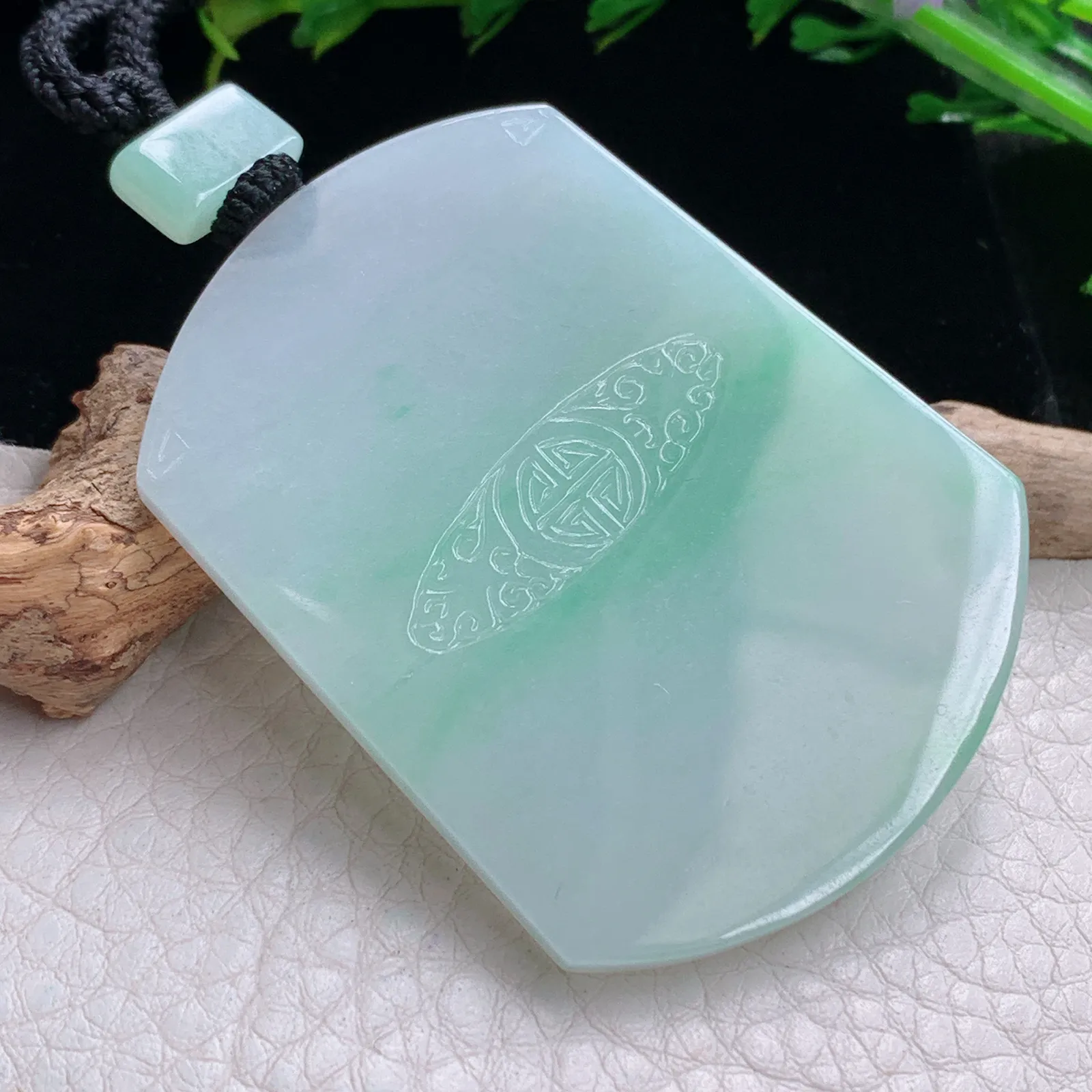 mut自然光53*40.5*4天然缅甸翡翠冰飘绿花平安无事牌玉吊坠 玉挂件