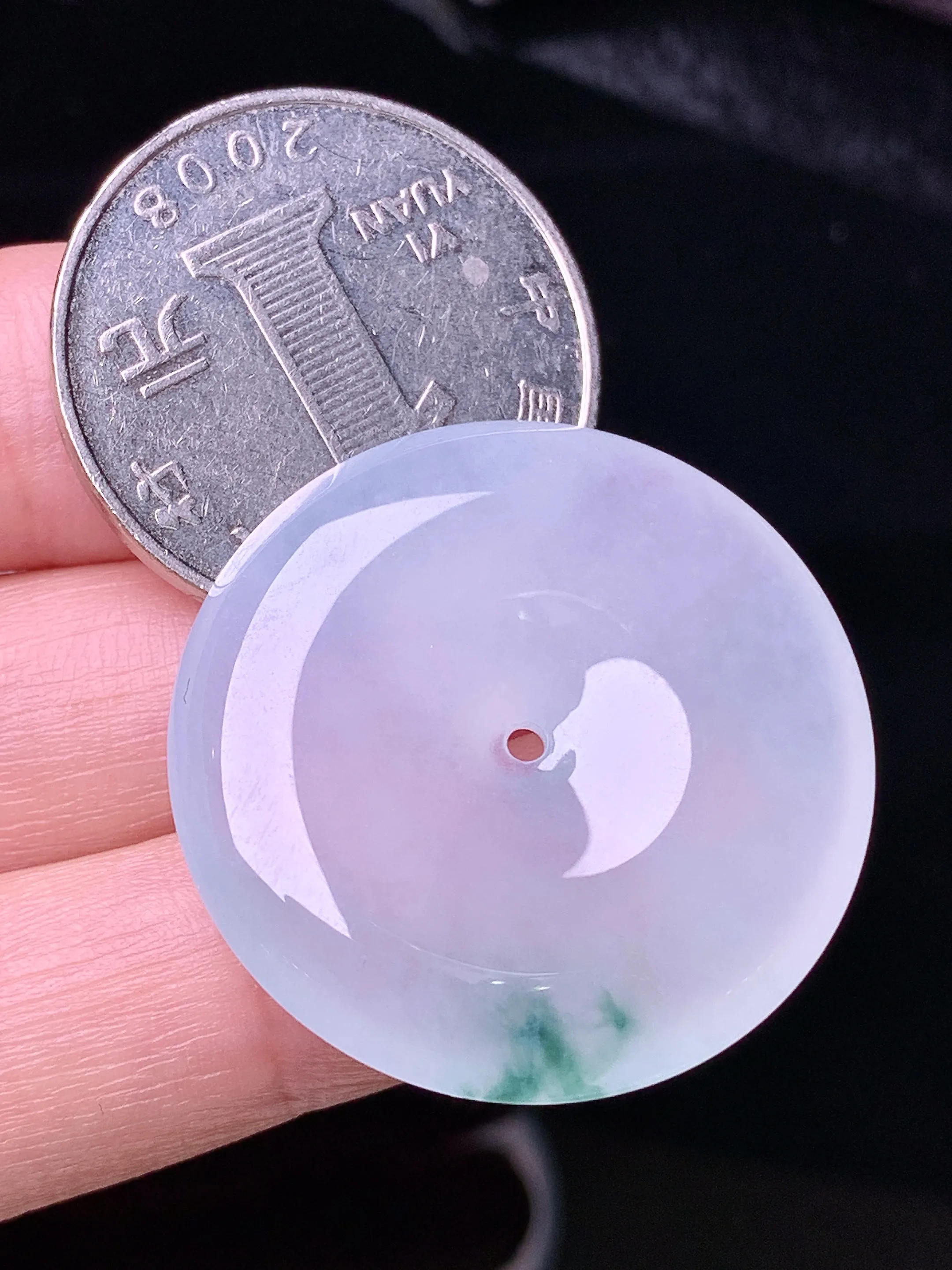 冰种平安扣吊坠 玉质细腻 色泽清新艳丽 整体尺寸29.8*6