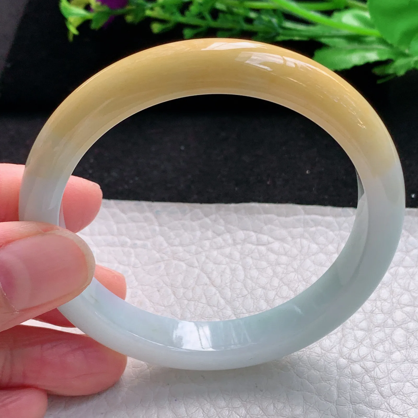 h自然光57*10.5*7.7招财镯 缅甸翡翠a货玉手镯半山水宽边珠宝玉手环