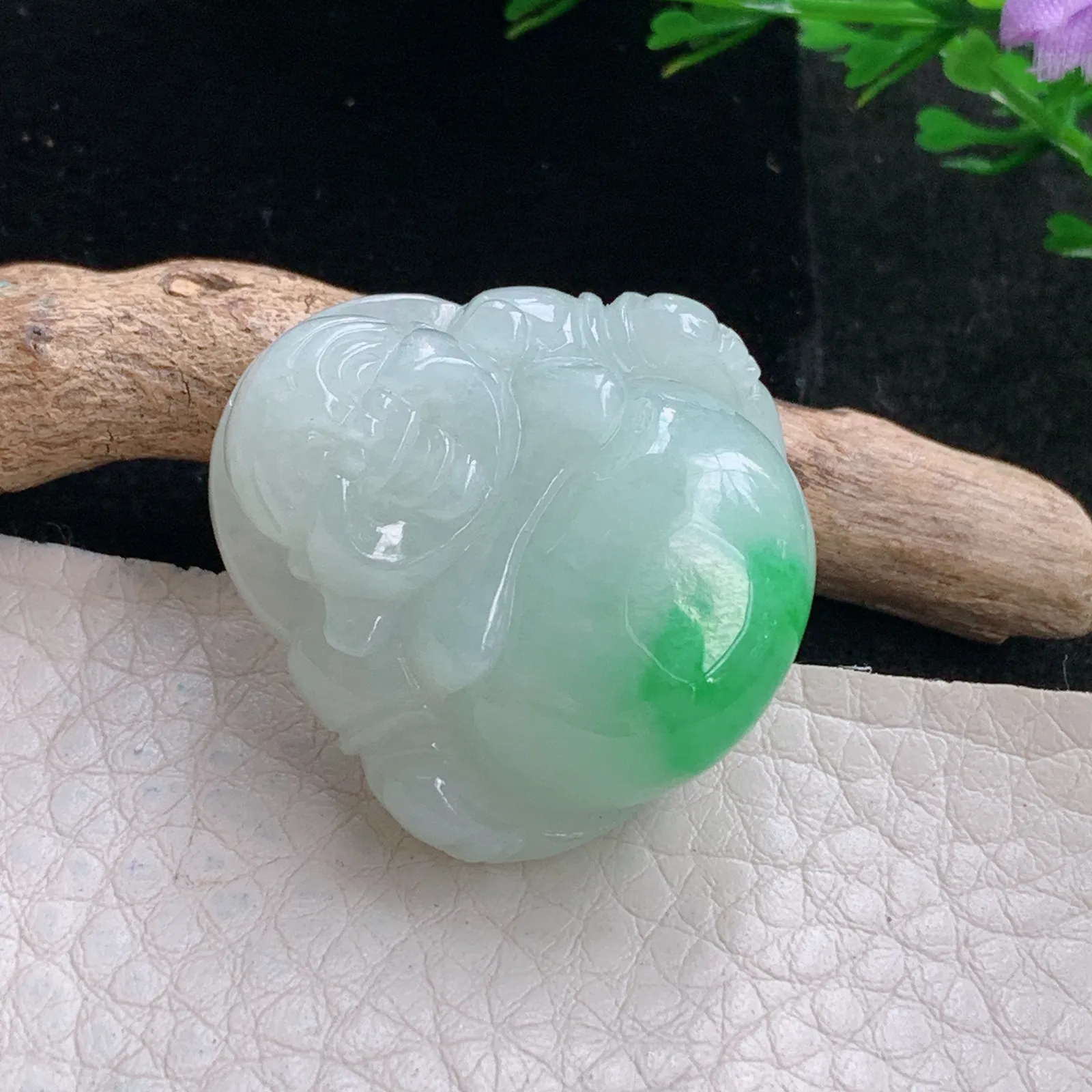 zen自然光30*30*11.8天然缅甸翡翠飘阳绿佛公 弥勒佛玉吊坠 玉挂件