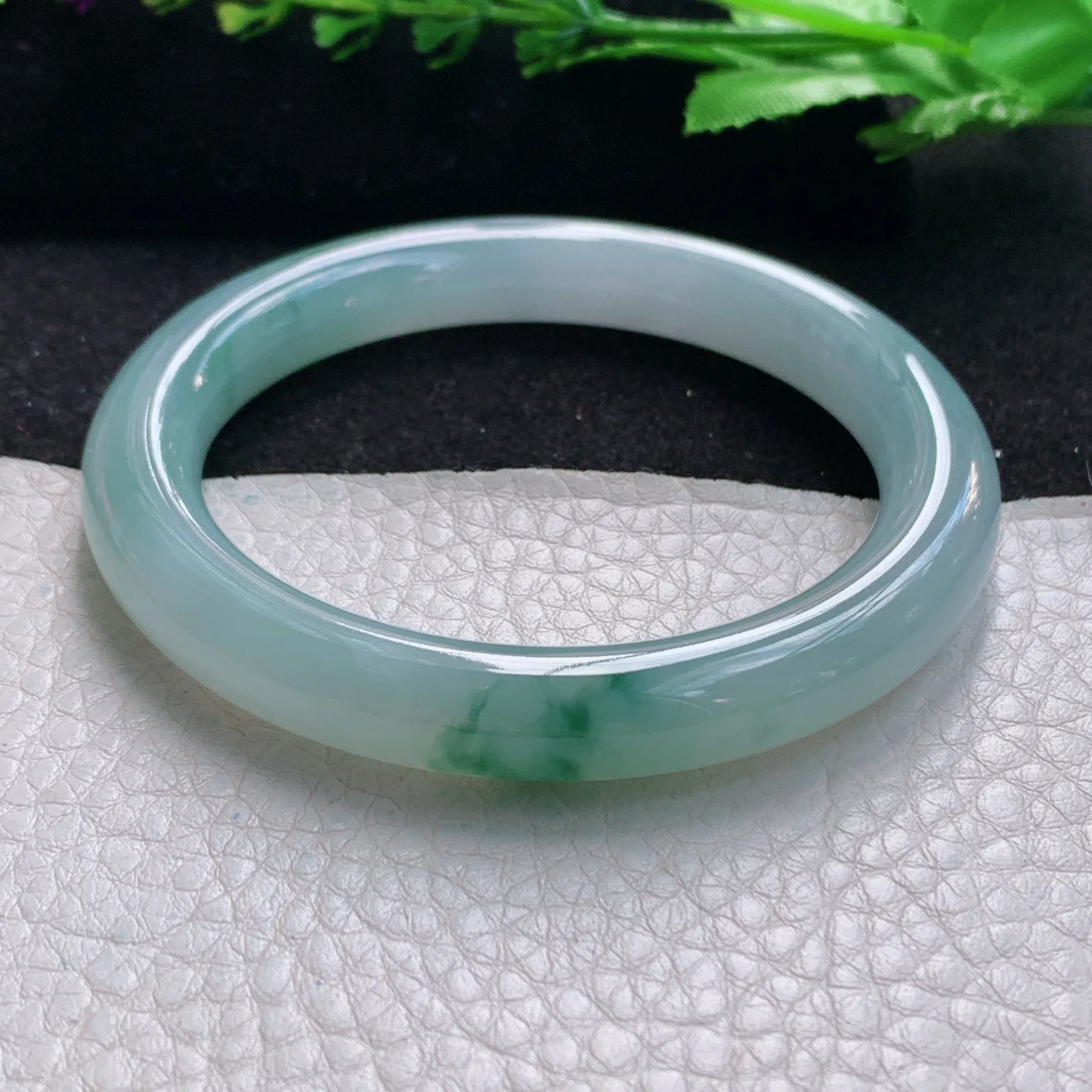 r自然光54.5*9.3美人镯 缅甸翡翠a货玉手镯冰飘花珠宝玉手环 叮当镯