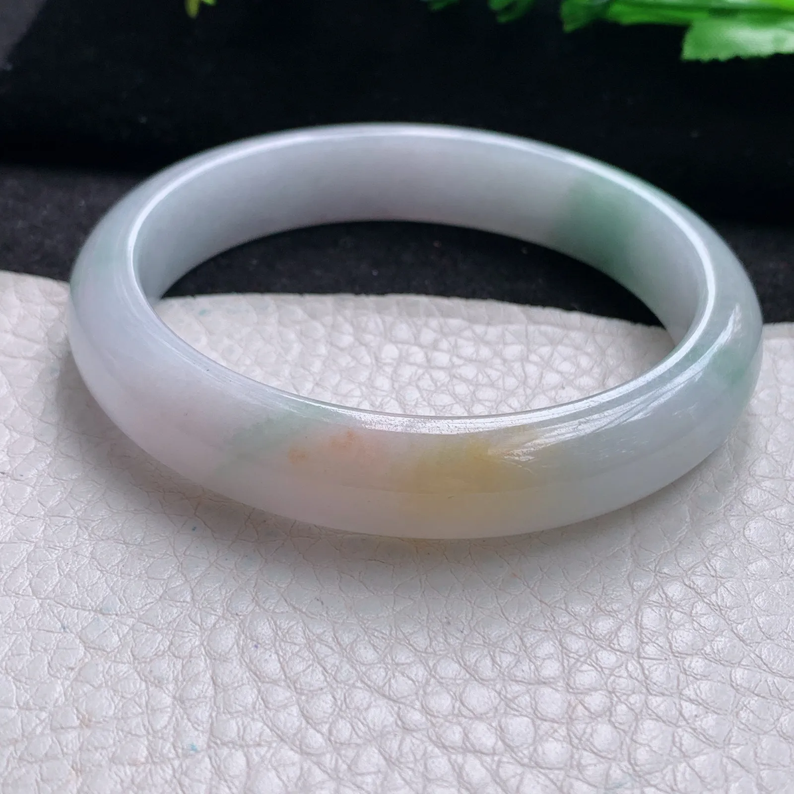 xc自然光58.5*11.8*7.8平安镯 缅甸翡翠a货玉手镯三彩宽边珠宝玉手环