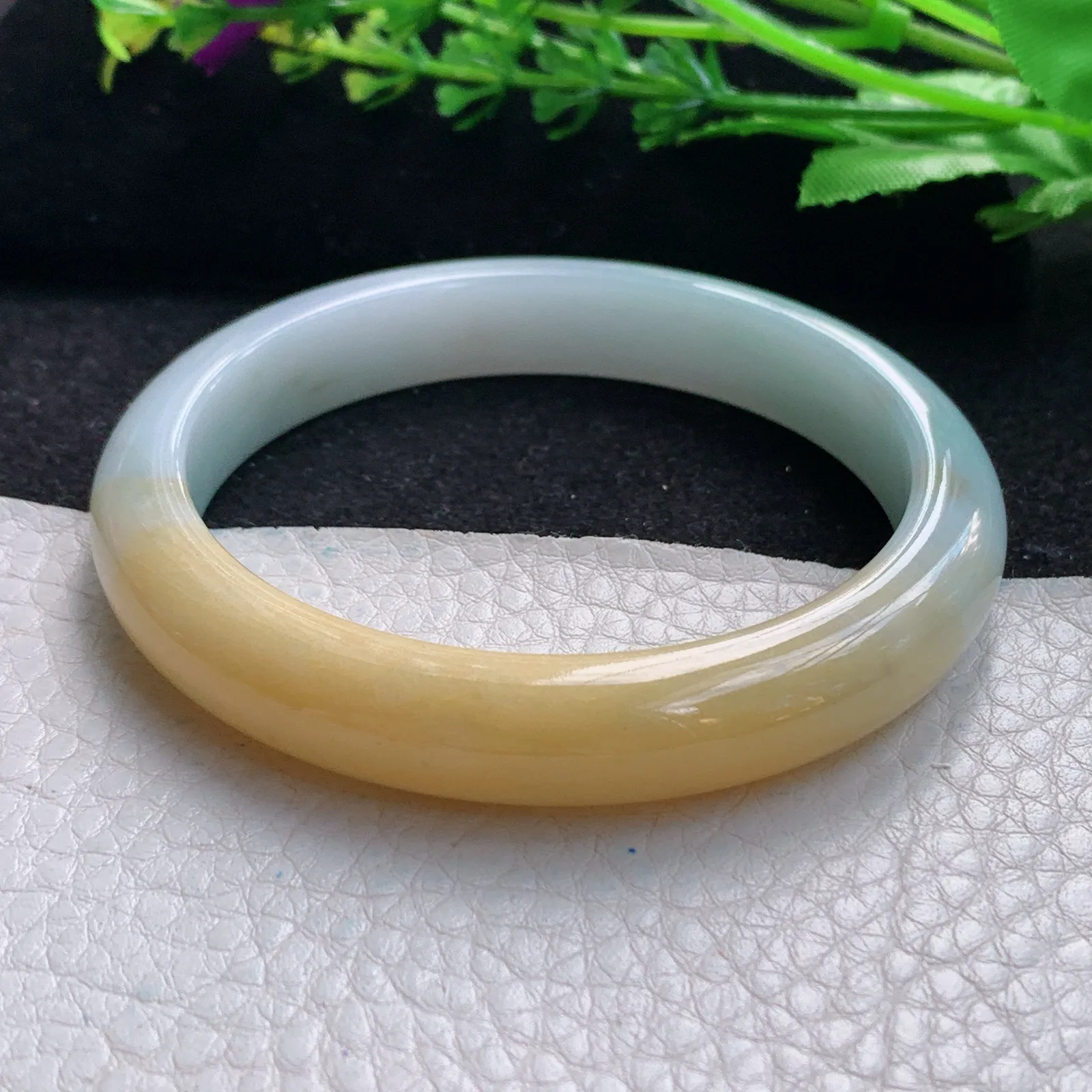 h自然光57*10.5*7.7招财镯 缅甸翡翠a货玉手镯半山水宽边珠宝玉手环