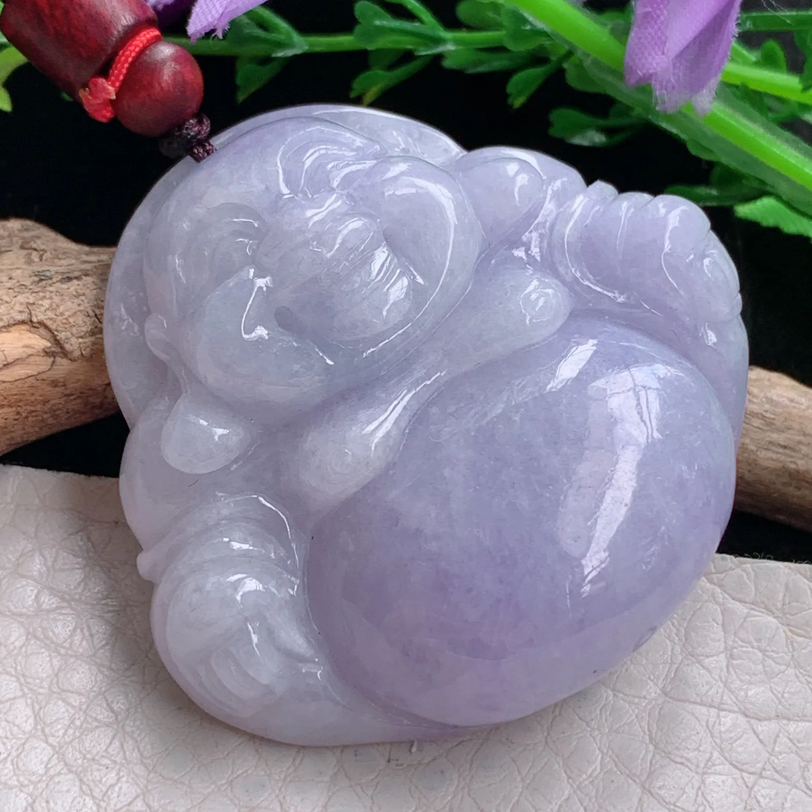 zen自然光44.3*46.5*12.6天然缅甸翡翠紫罗兰佛公 弥勒佛玉吊坠 玉挂件