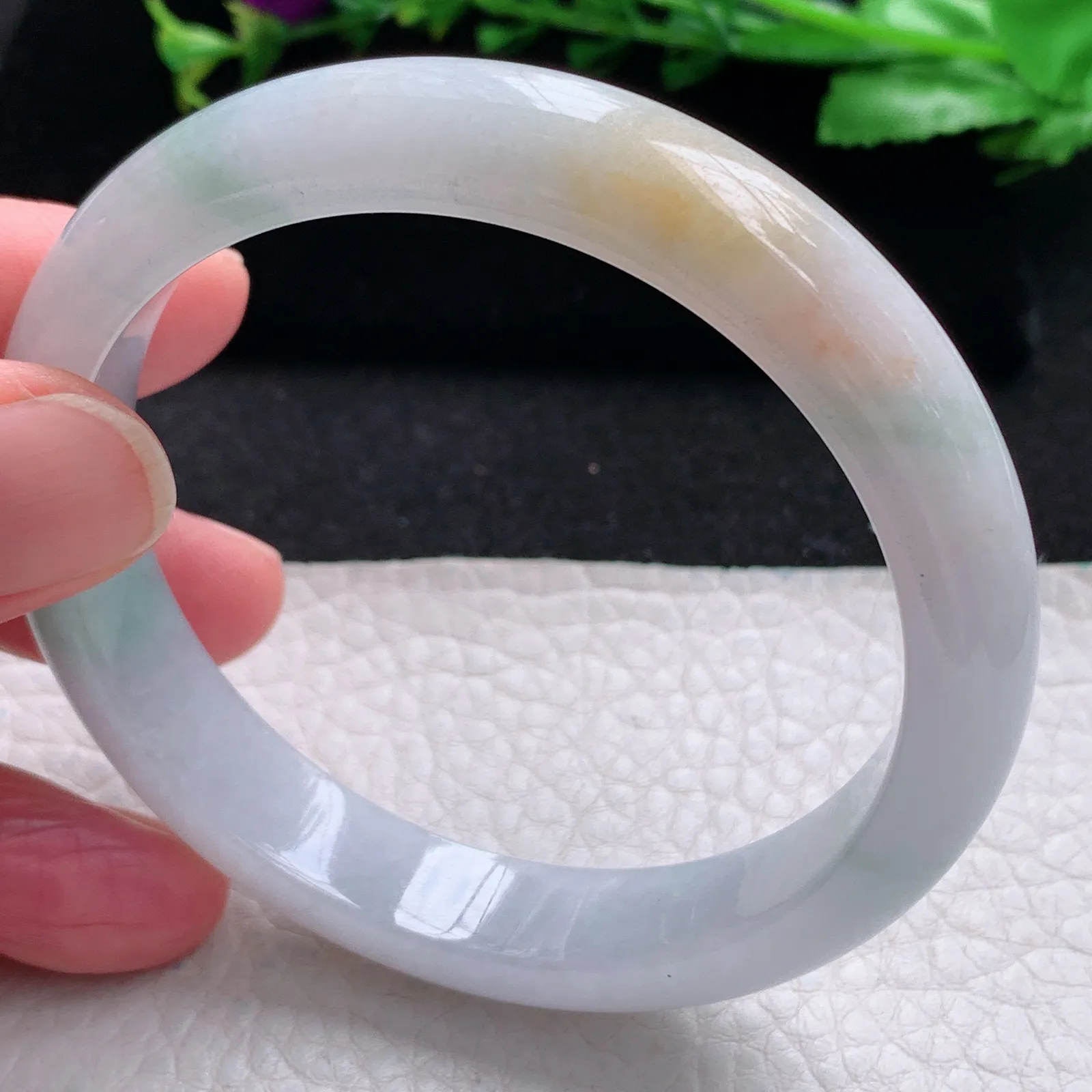 xc自然光58.5*11.8*7.8平安镯 缅甸翡翠a货玉手镯三彩宽边珠宝玉手环