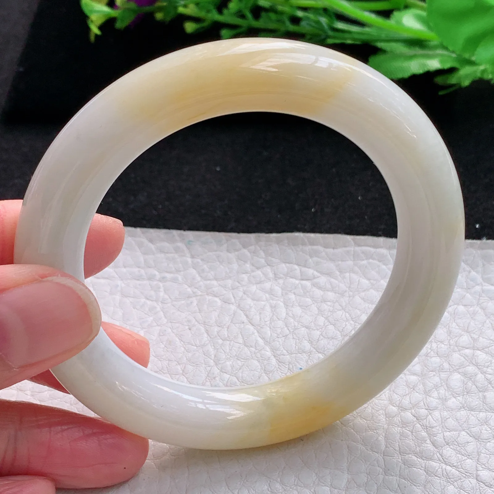 h自然光55*11.5*11.2胖圆镯 缅甸翡翠a货玉手镯双彩圆条珠宝玉手环