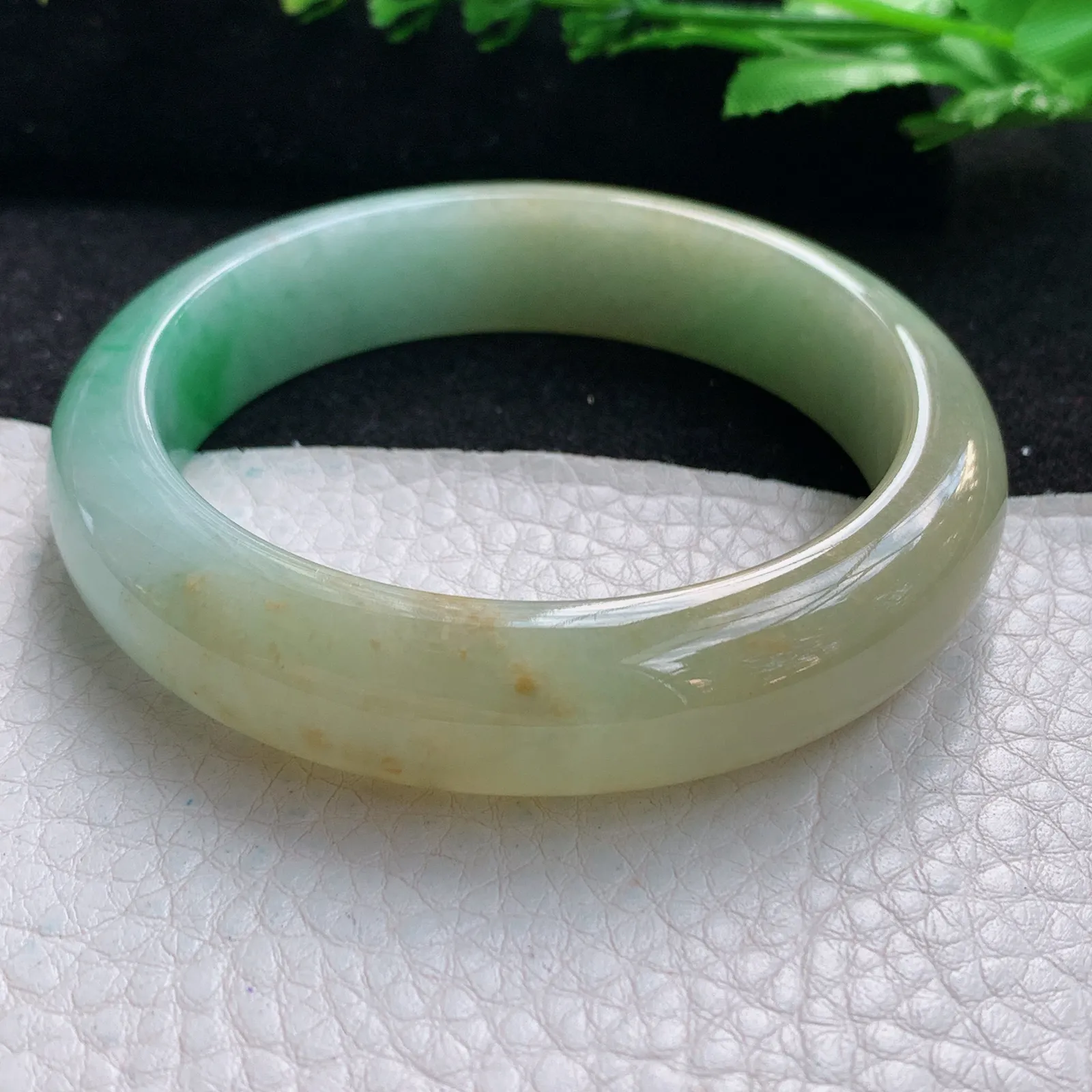 h自然光55.5*13.5*8.5平安镯 缅甸翡翠a货玉手镯水润三彩宽边珠宝玉手环
