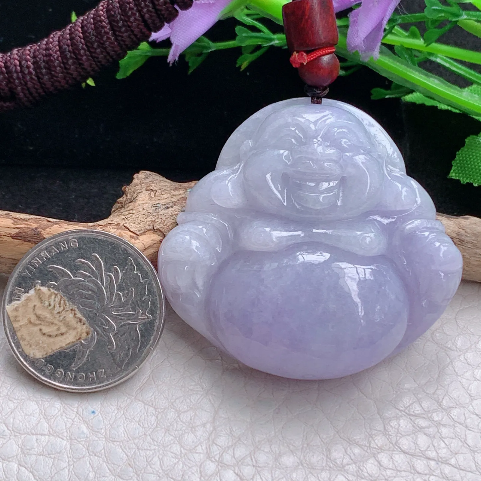 zen自然光44.3*46.5*12.6天然缅甸翡翠紫罗兰佛公 弥勒佛玉吊坠 玉挂件