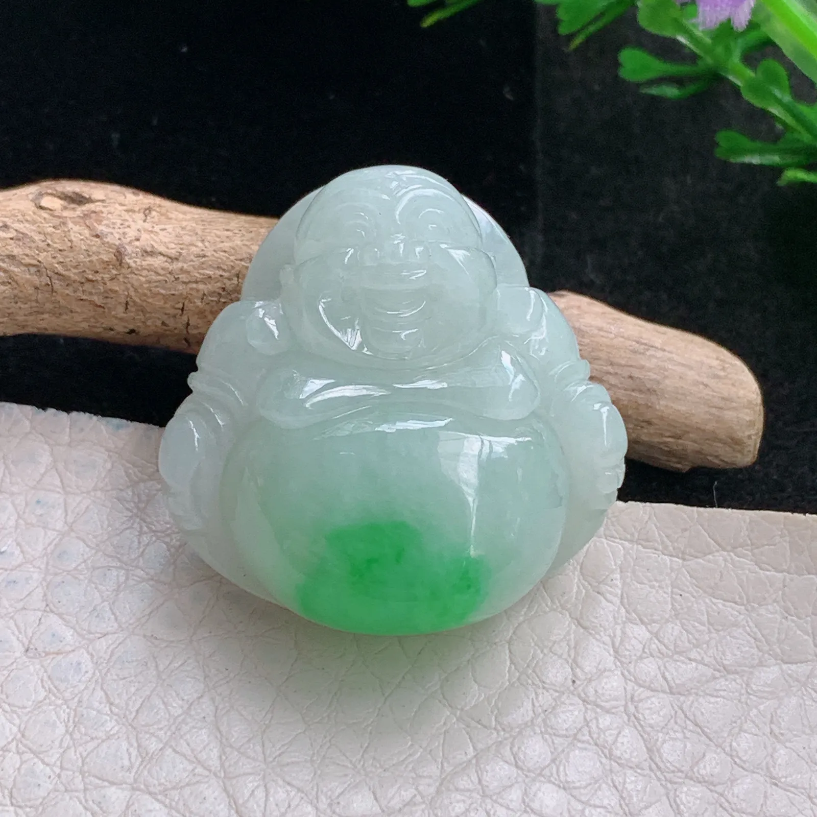 zen自然光30*30*11.8天然缅甸翡翠飘阳绿佛公 弥勒佛玉吊坠 玉挂件