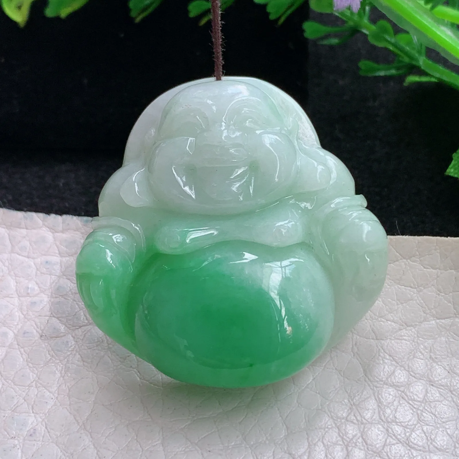 zen自然光37*36.8*11.5天然缅甸翡翠辣绿佛公 弥勒佛玉吊坠 玉挂件