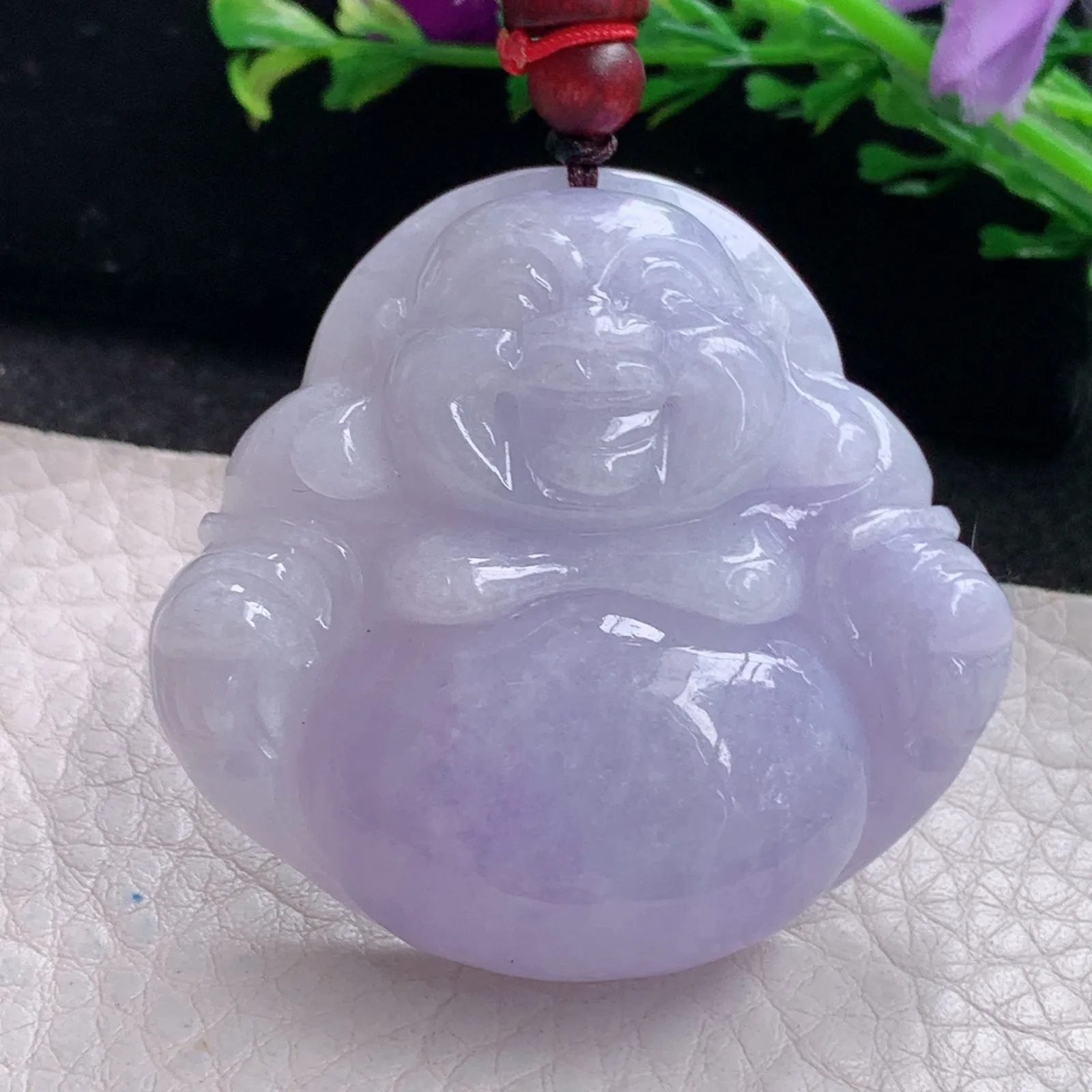 zen自然光44.3*46.5*12.6天然缅甸翡翠紫罗兰佛公 弥勒佛玉吊坠 玉挂件