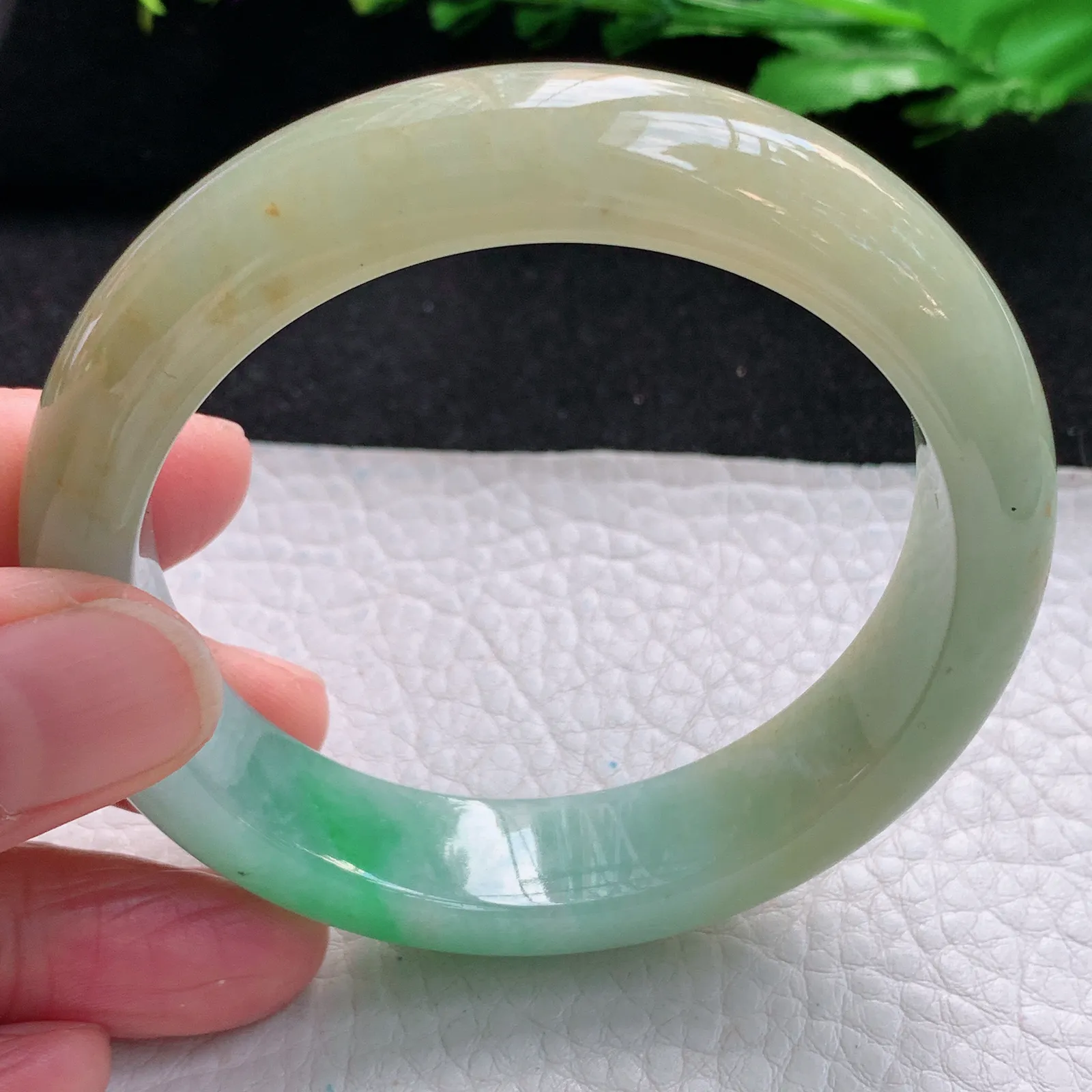 h自然光55.5*13.5*8.5平安镯 缅甸翡翠a货玉手镯水润三彩宽边珠宝玉手环