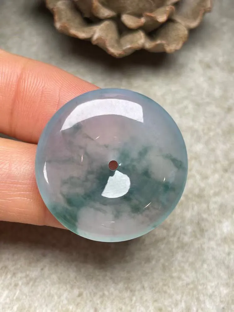 冰种飘花【平安扣】吊坠，种水好，玉质细腻 ，卖相好‘