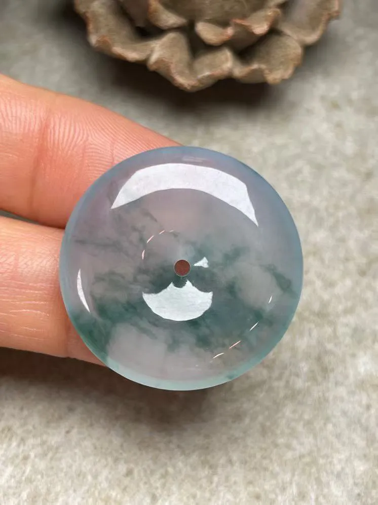 冰种飘花【平安扣】吊坠，种水好，玉质细腻 ，卖相好‘