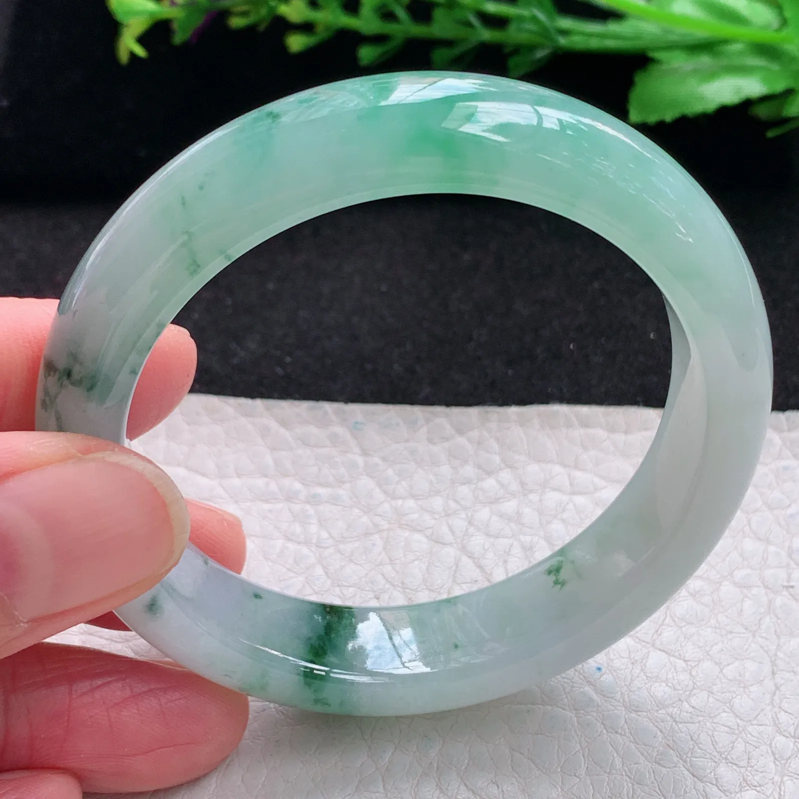 yh小圈口52*12.5*7.8镯 缅甸翡翠a货玉手镯冰飘花宽边珠宝玉手环