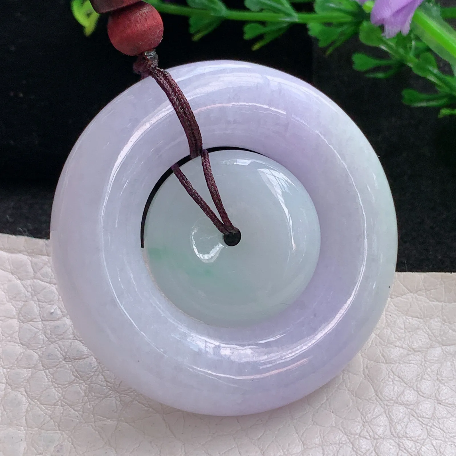 zen自然光43.7*10.3天然缅甸翡翠春带彩梦幻款子母扣 代代相传玉吊坠 玉挂件