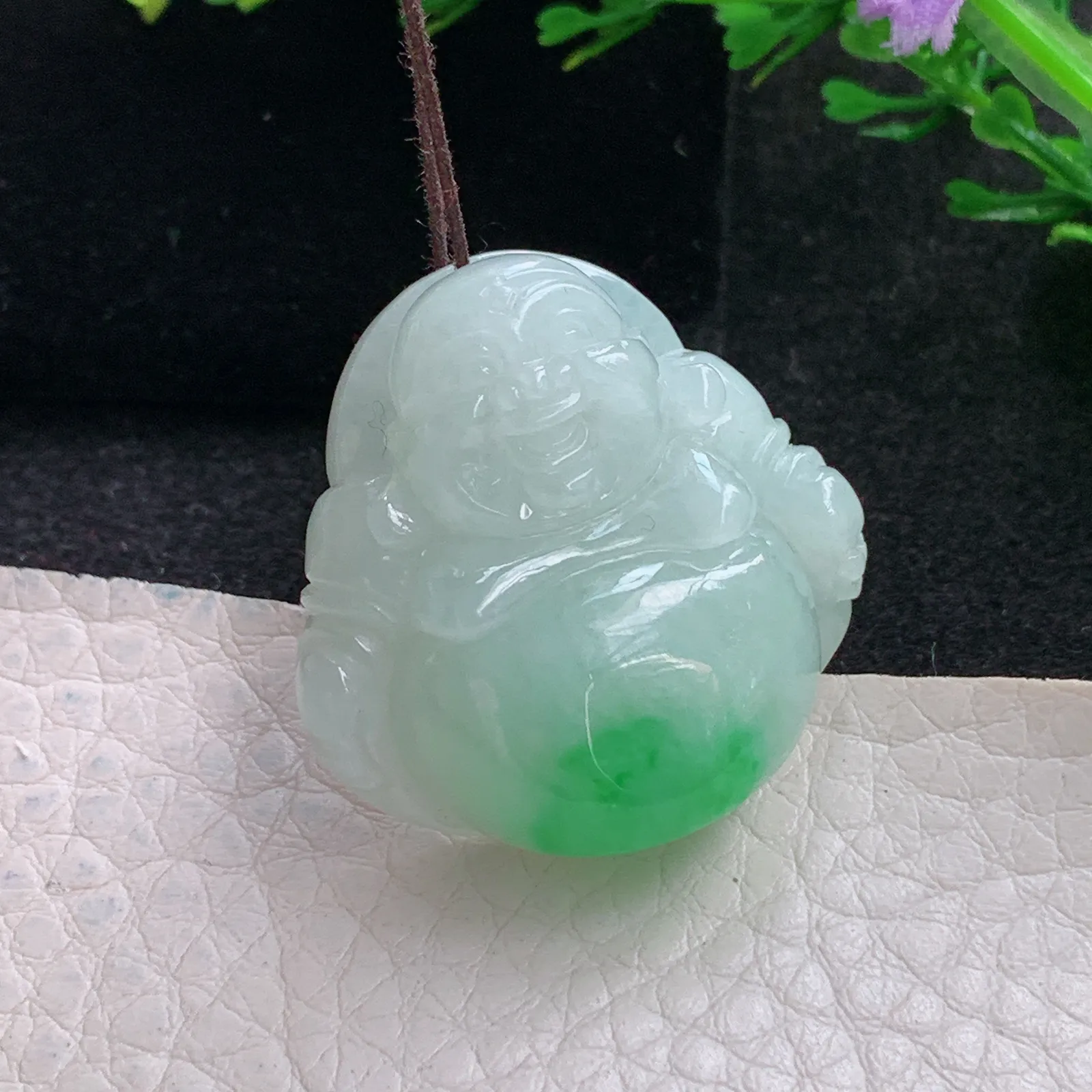 zen自然光30*30*11.8天然缅甸翡翠飘阳绿佛公 弥勒佛玉吊坠 玉挂件