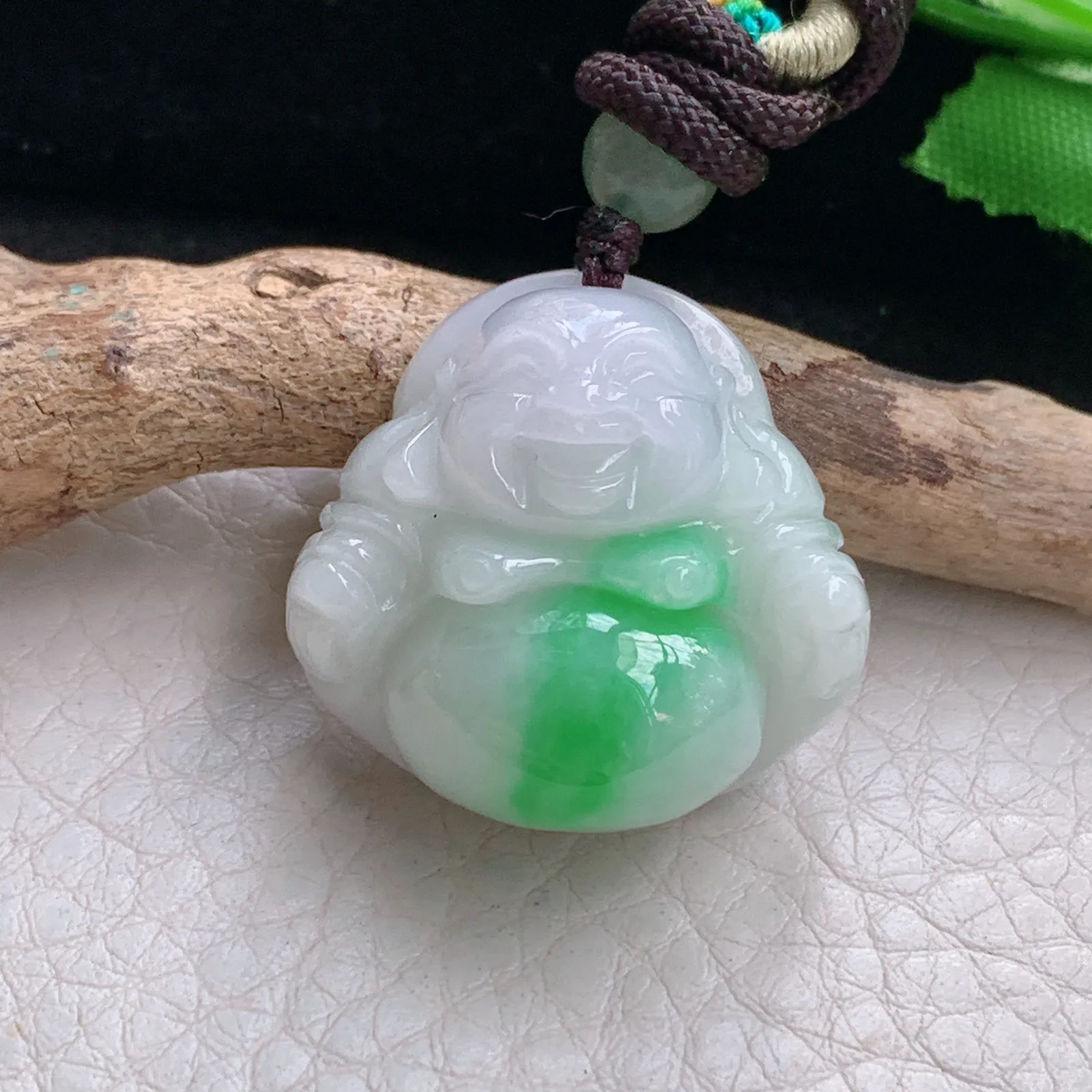 zen自然光26.5*27*12.3天然缅甸翡翠辣绿佛公 弥勒佛玉吊坠 玉挂件