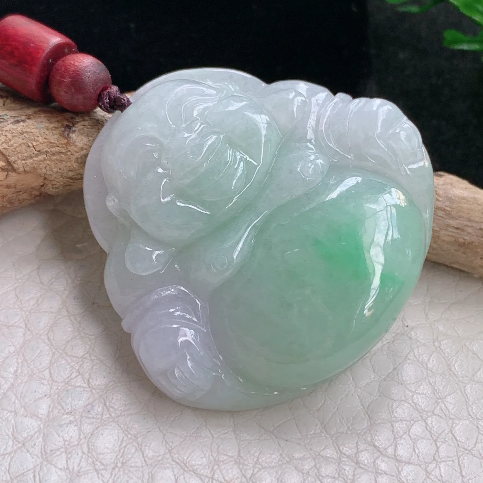 zen自然光37.8*39.6*9天然缅甸翡翠清新飘绿佛公 弥勒佛玉吊坠 玉挂件
