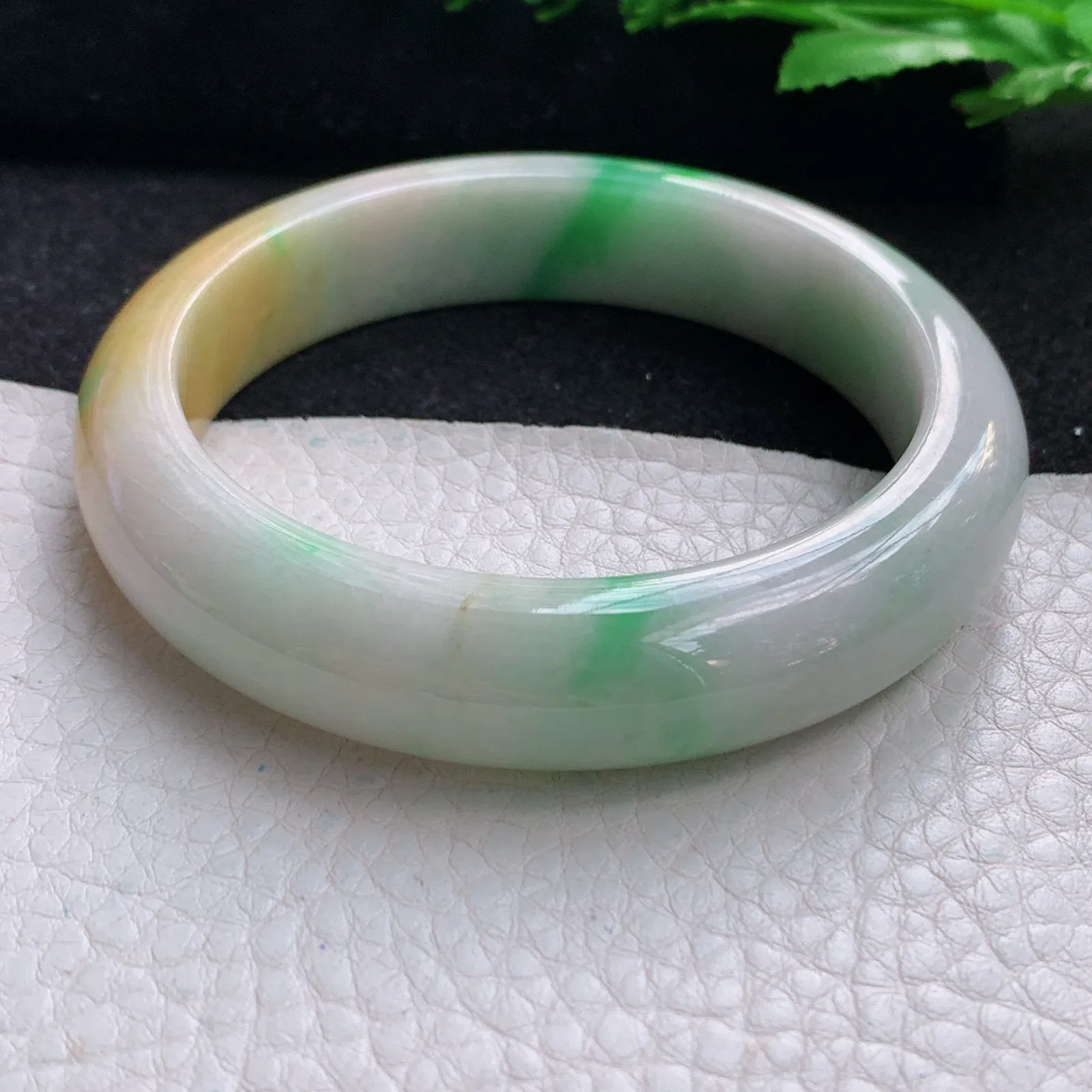 h自然光57*13*8.8平安镯 缅甸翡翠a货玉手镯三彩宽边珠宝玉手环