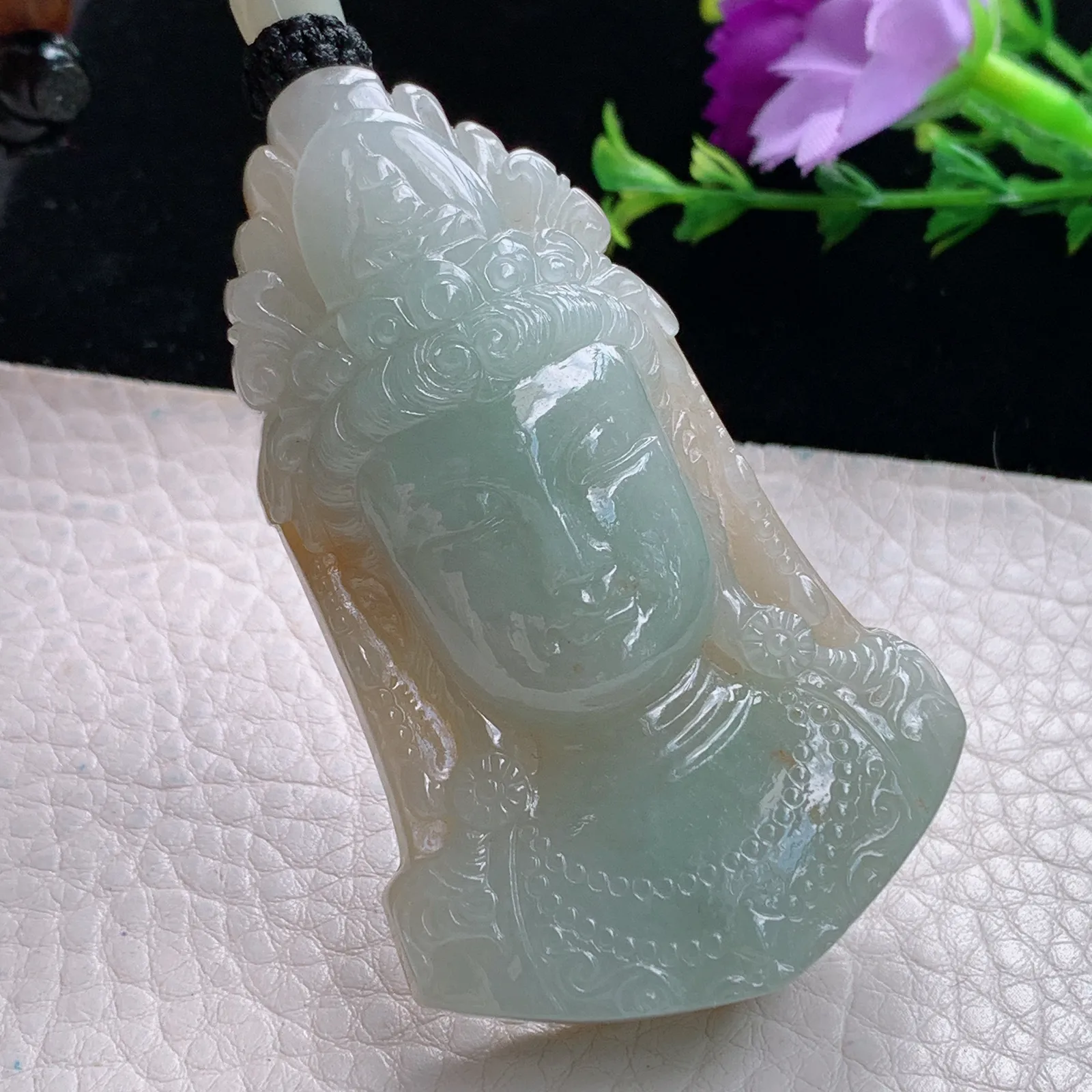 mut自然光66.8*40*14天然缅甸翡翠双彩大件观音首玉吊坠 玉挂件