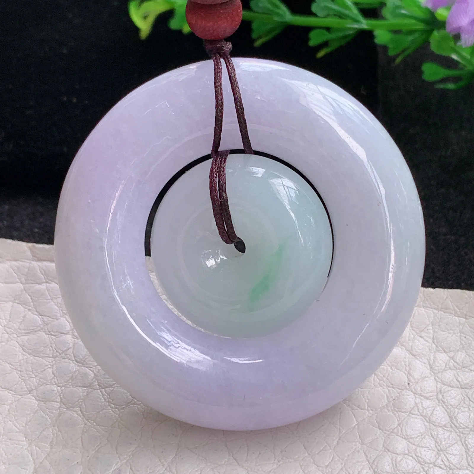 zen自然光43.7*10.3天然缅甸翡翠春带彩梦幻款子母扣 代代相传玉吊坠 玉挂件