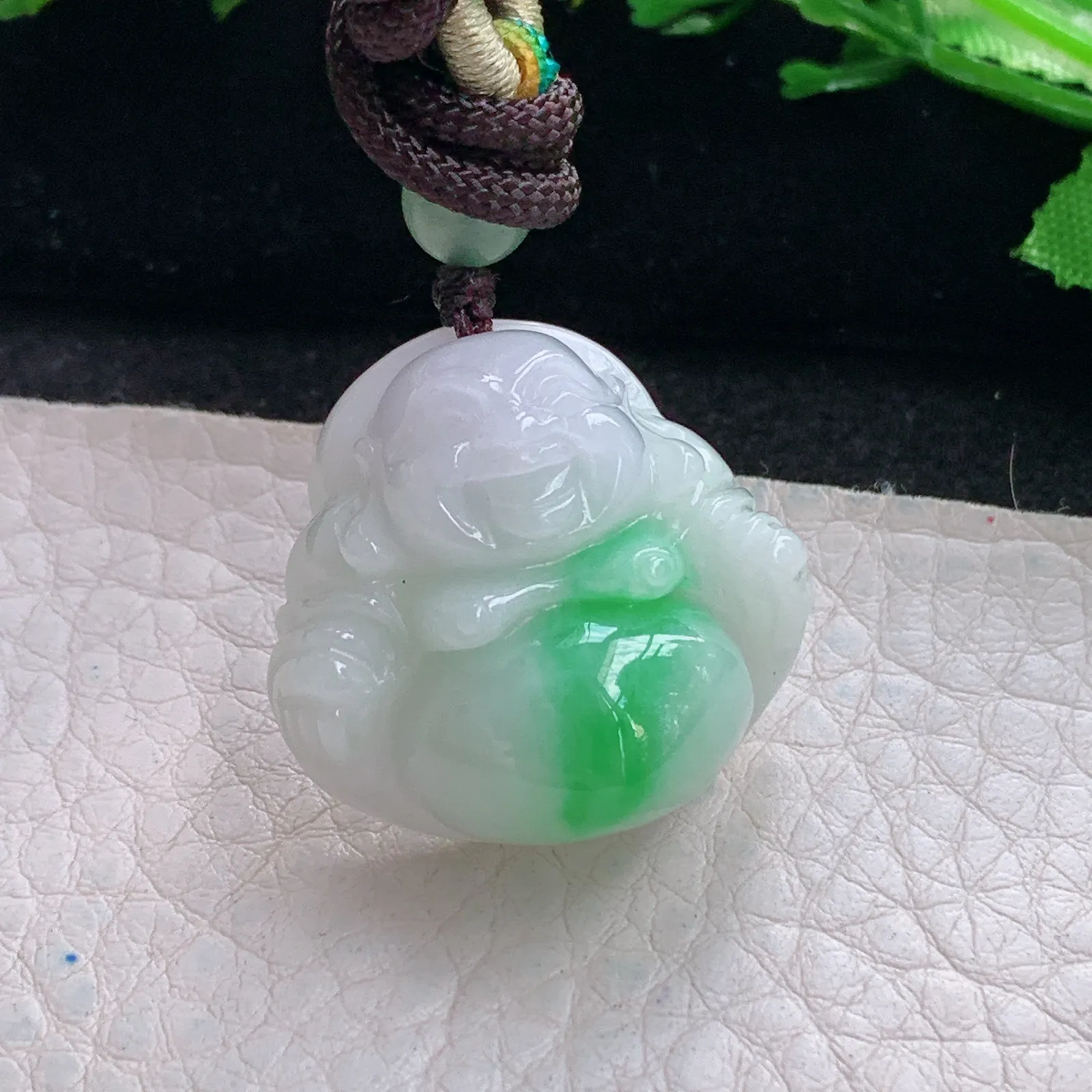 zen自然光26.5*27*12.3天然缅甸翡翠辣绿佛公 弥勒佛玉吊坠 玉挂件