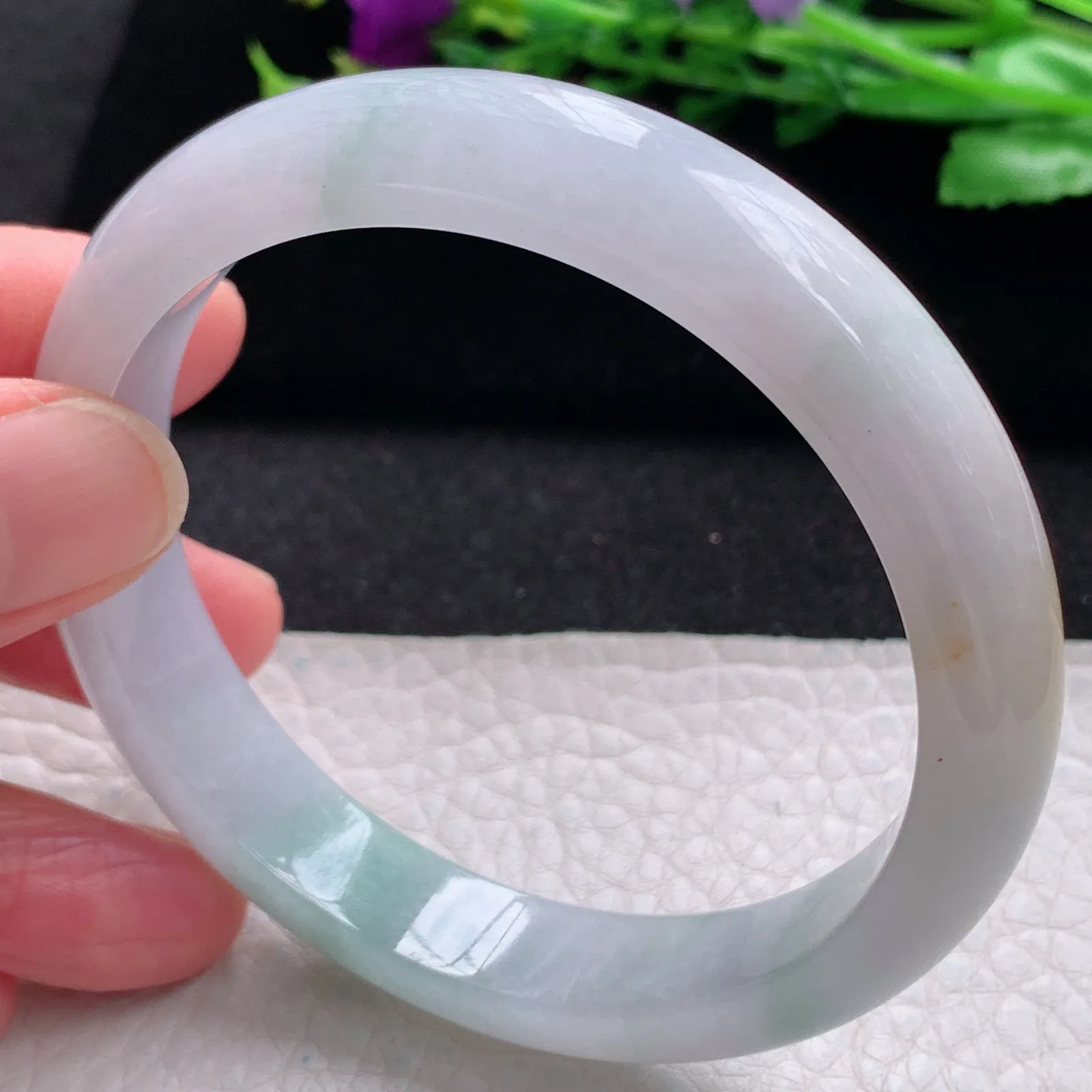 xc自然光58.5*11.8*7.8平安镯 缅甸翡翠a货玉手镯三彩宽边珠宝玉手环