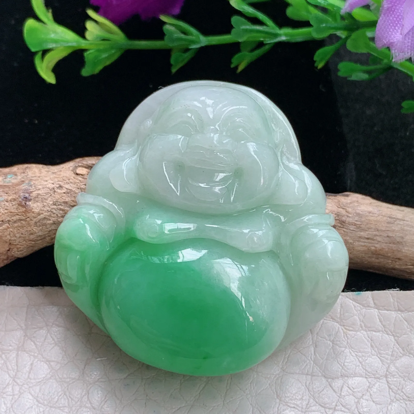 zen自然光37*36.8*11.5天然缅甸翡翠辣绿佛公 弥勒佛玉吊坠 玉挂件