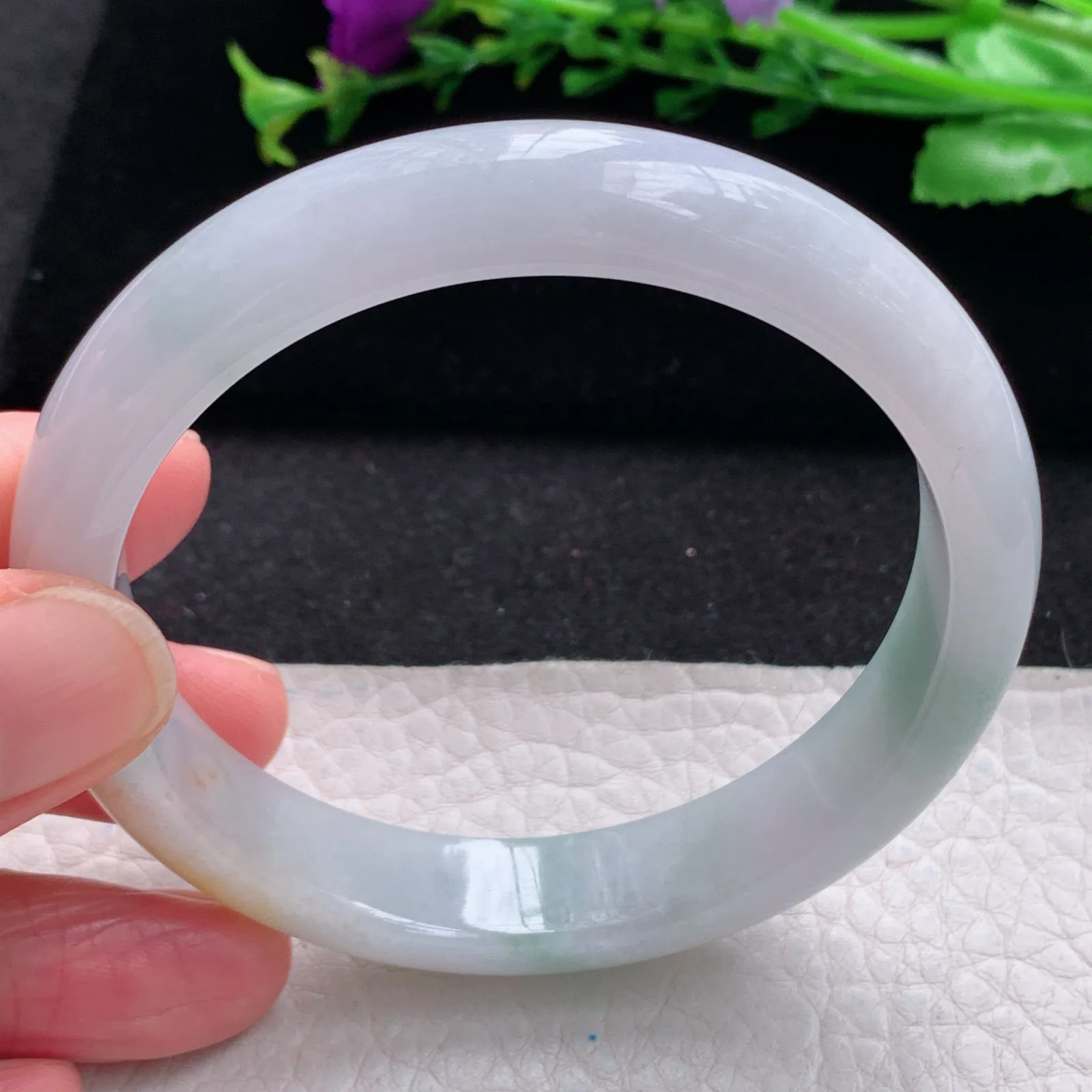 xc自然光58.5*11.8*7.8平安镯 缅甸翡翠a货玉手镯三彩宽边珠宝玉手环