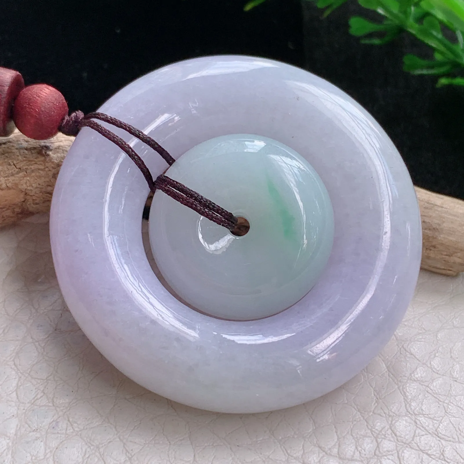 zen自然光43.7*10.3天然缅甸翡翠春带彩梦幻款子母扣 代代相传玉吊坠 玉挂件