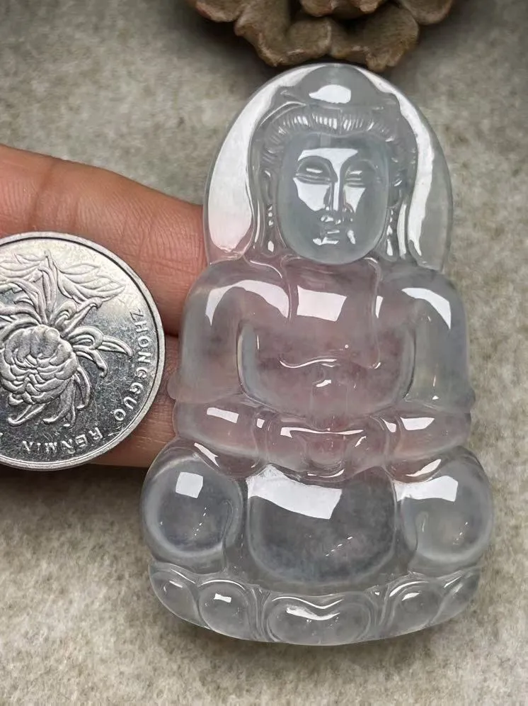冰种【立体观音】吊坠，种水好，玉质细腻 ，卖相好‘.