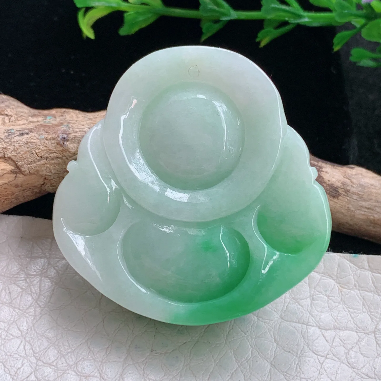 zen自然光37*36.8*11.5天然缅甸翡翠辣绿佛公 弥勒佛玉吊坠 玉挂件