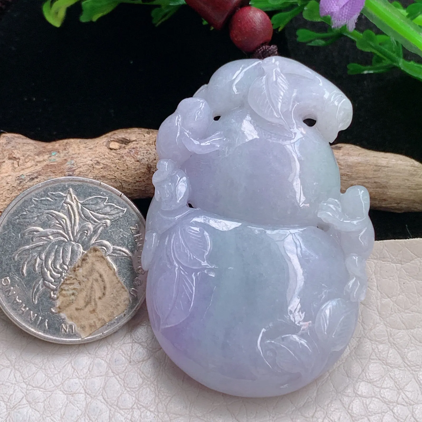 zen自然光51.5*33.5*9.2天然缅甸翡翠紫罗兰大葫芦玉吊坠 玉挂件