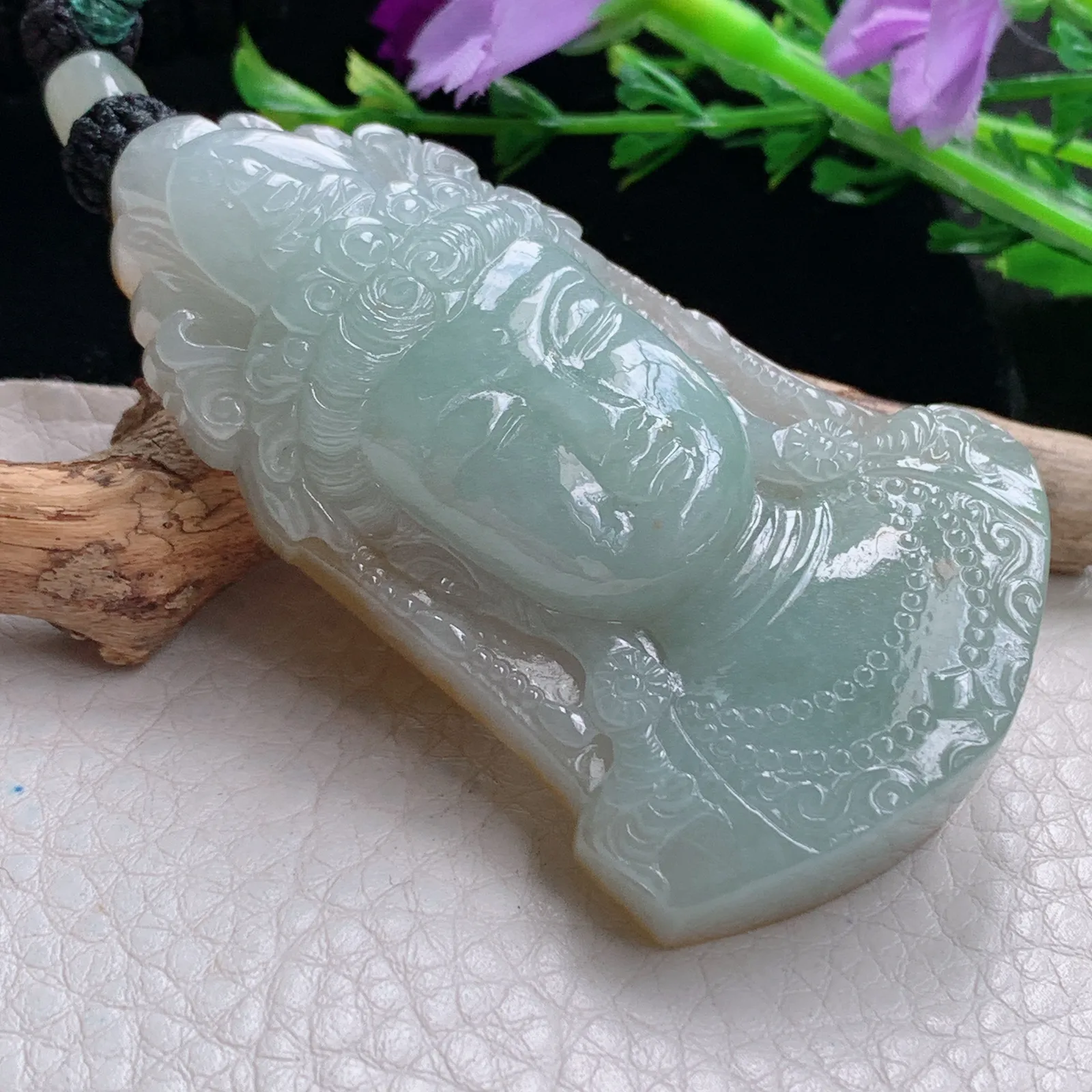 mut自然光66.8*40*14天然缅甸翡翠双彩大件观音首玉吊坠 玉挂件