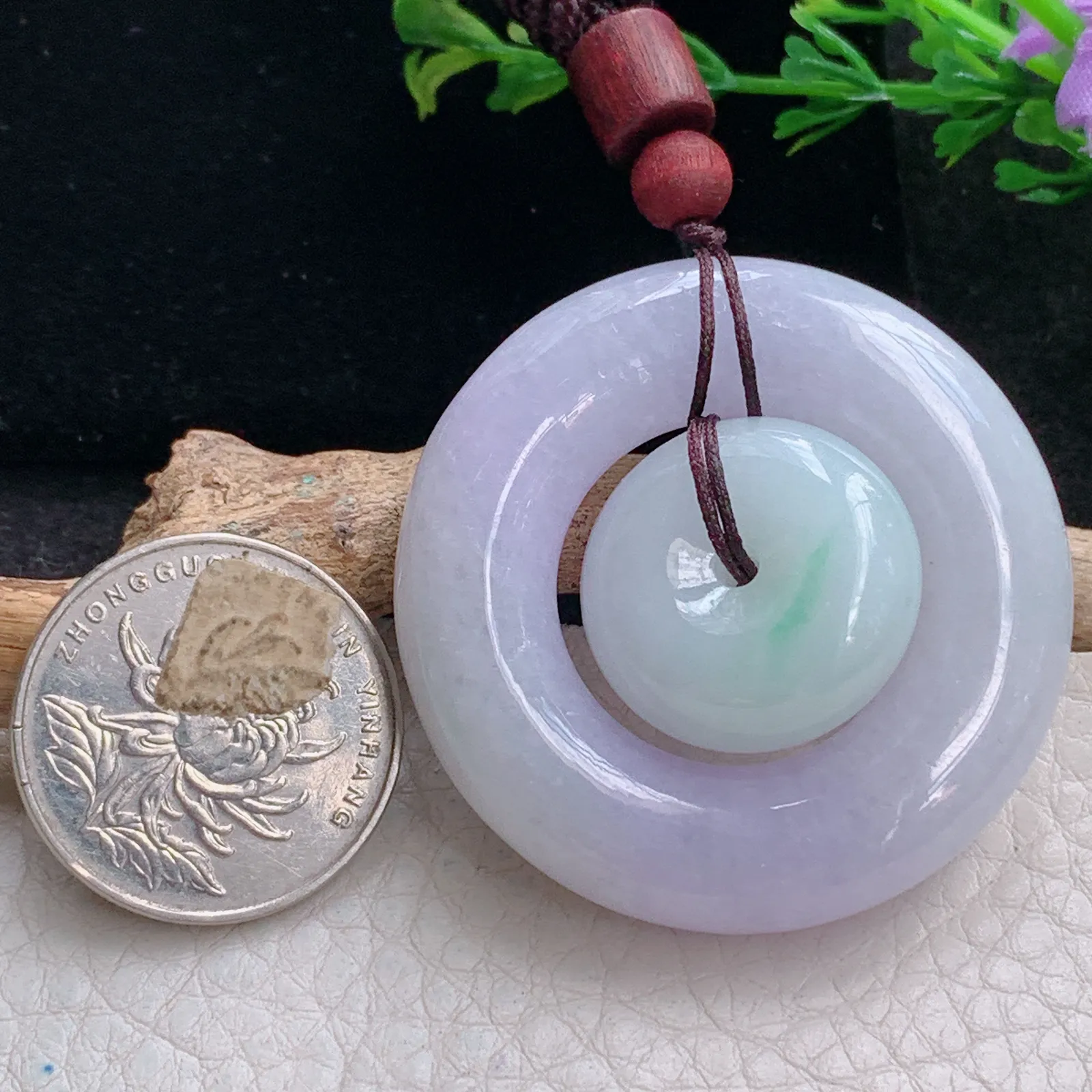 zen自然光43.7*10.3天然缅甸翡翠春带彩梦幻款子母扣 代代相传玉吊坠 玉挂件