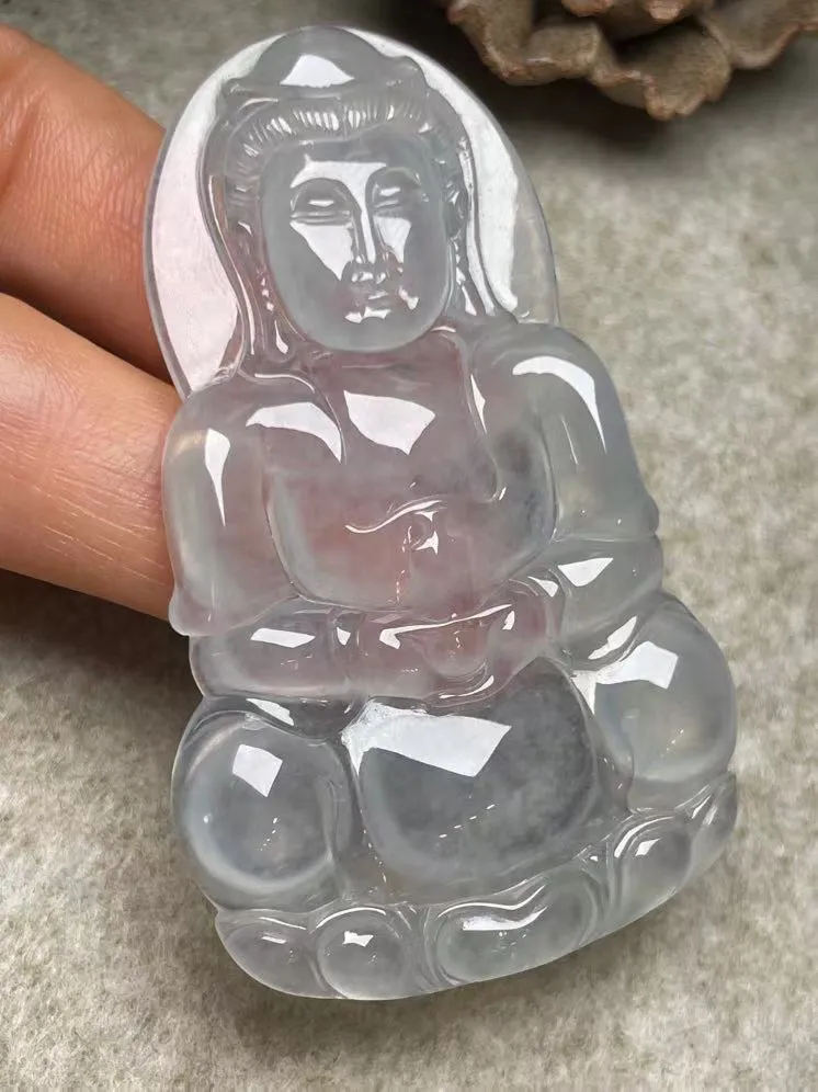 冰种【立体观音】吊坠，种水好，玉质细腻 ，卖相好‘.