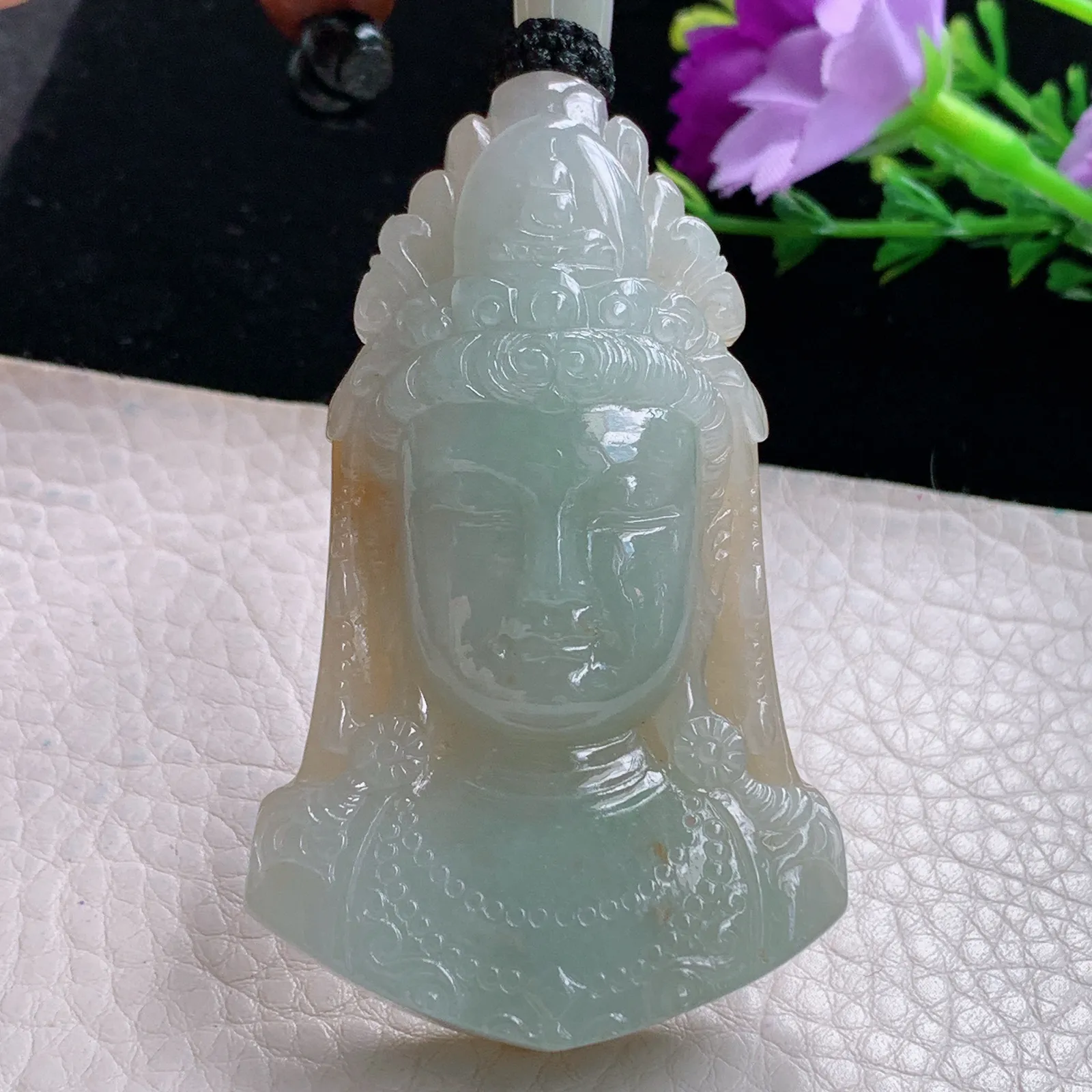 mut自然光66.8*40*14天然缅甸翡翠双彩大件观音首玉吊坠 玉挂件