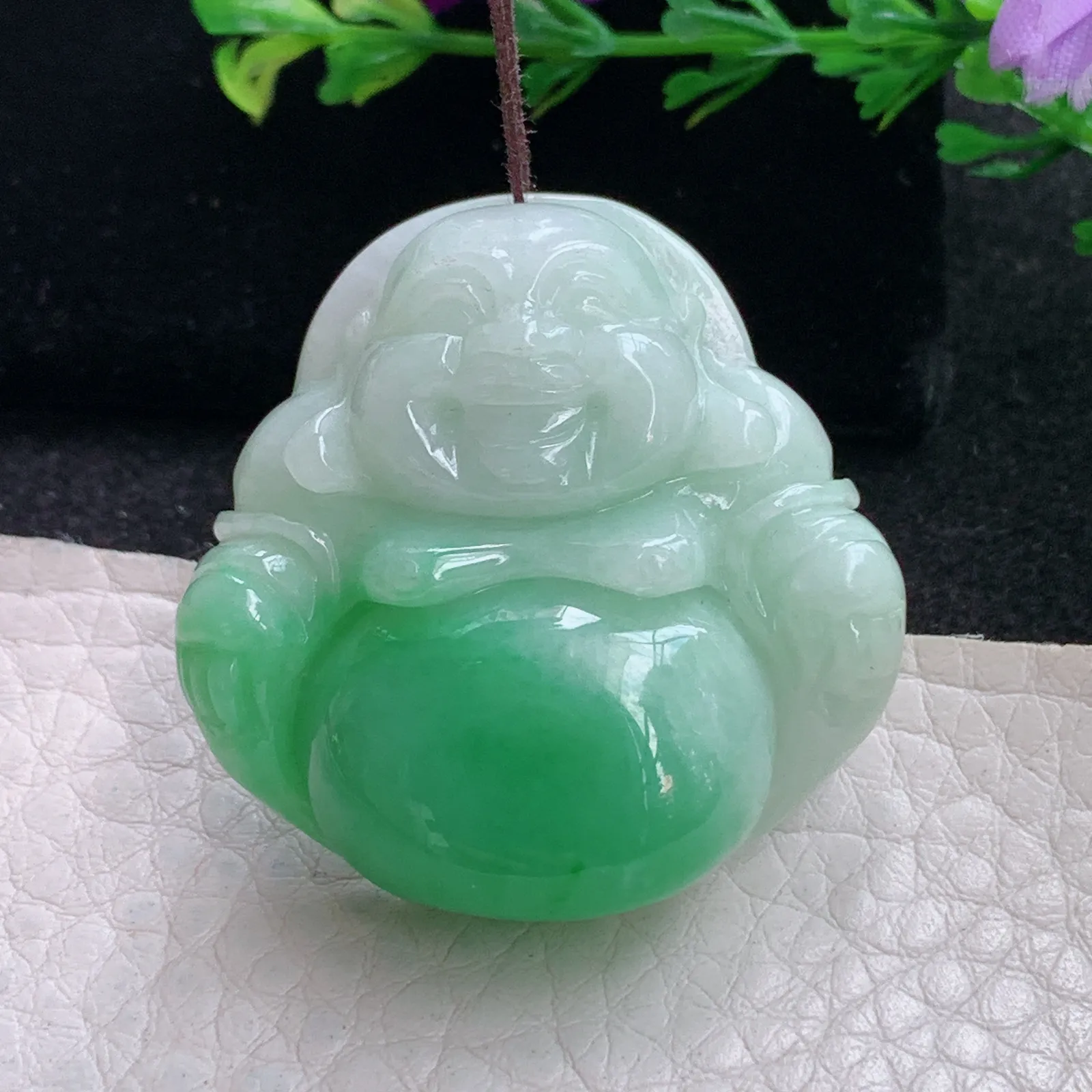 zen自然光37*36.8*11.5天然缅甸翡翠辣绿佛公 弥勒佛玉吊坠 玉挂件