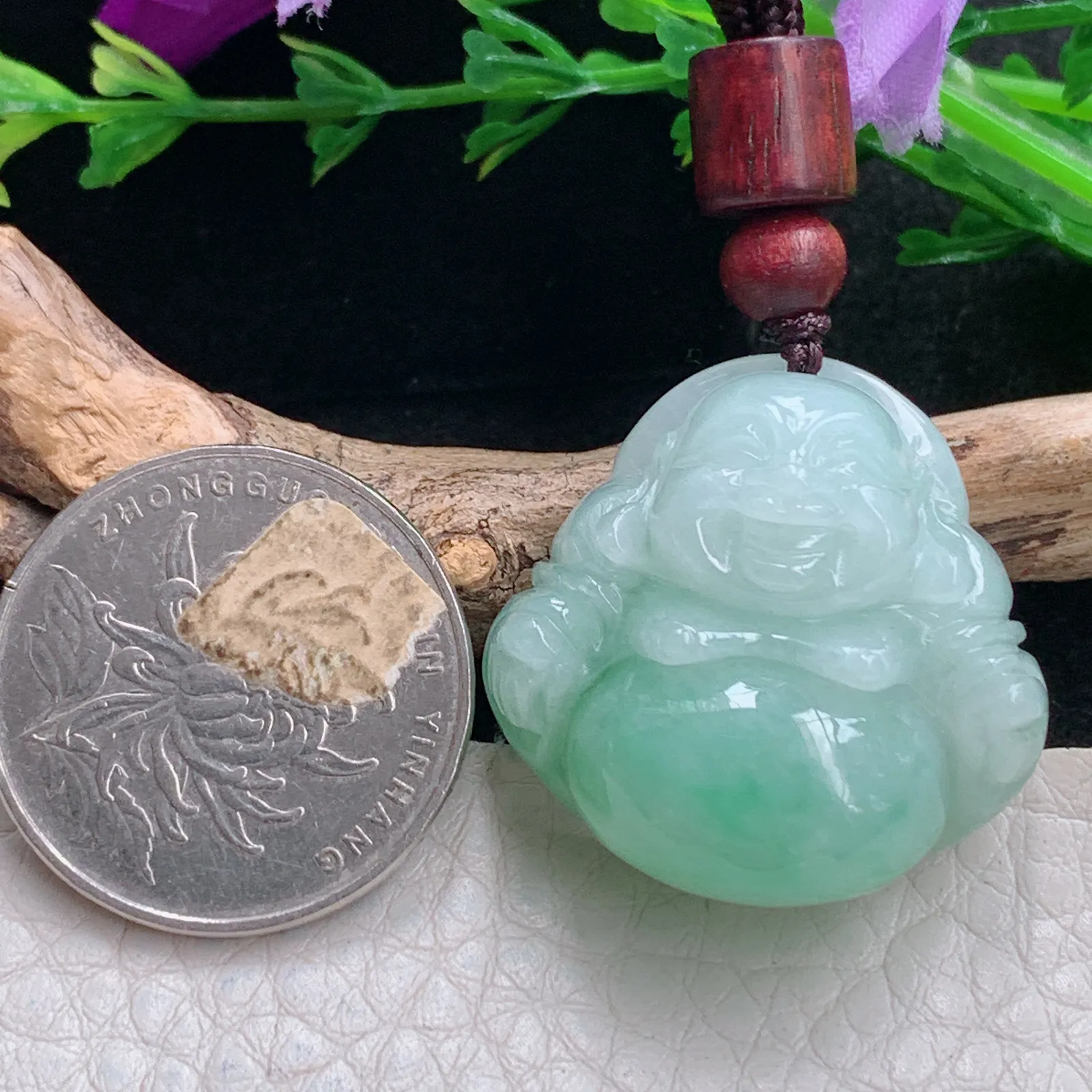 zen自然光27.5*28.5*12.6天然缅甸翡翠清爽佛公 弥勒佛玉吊坠 玉挂件