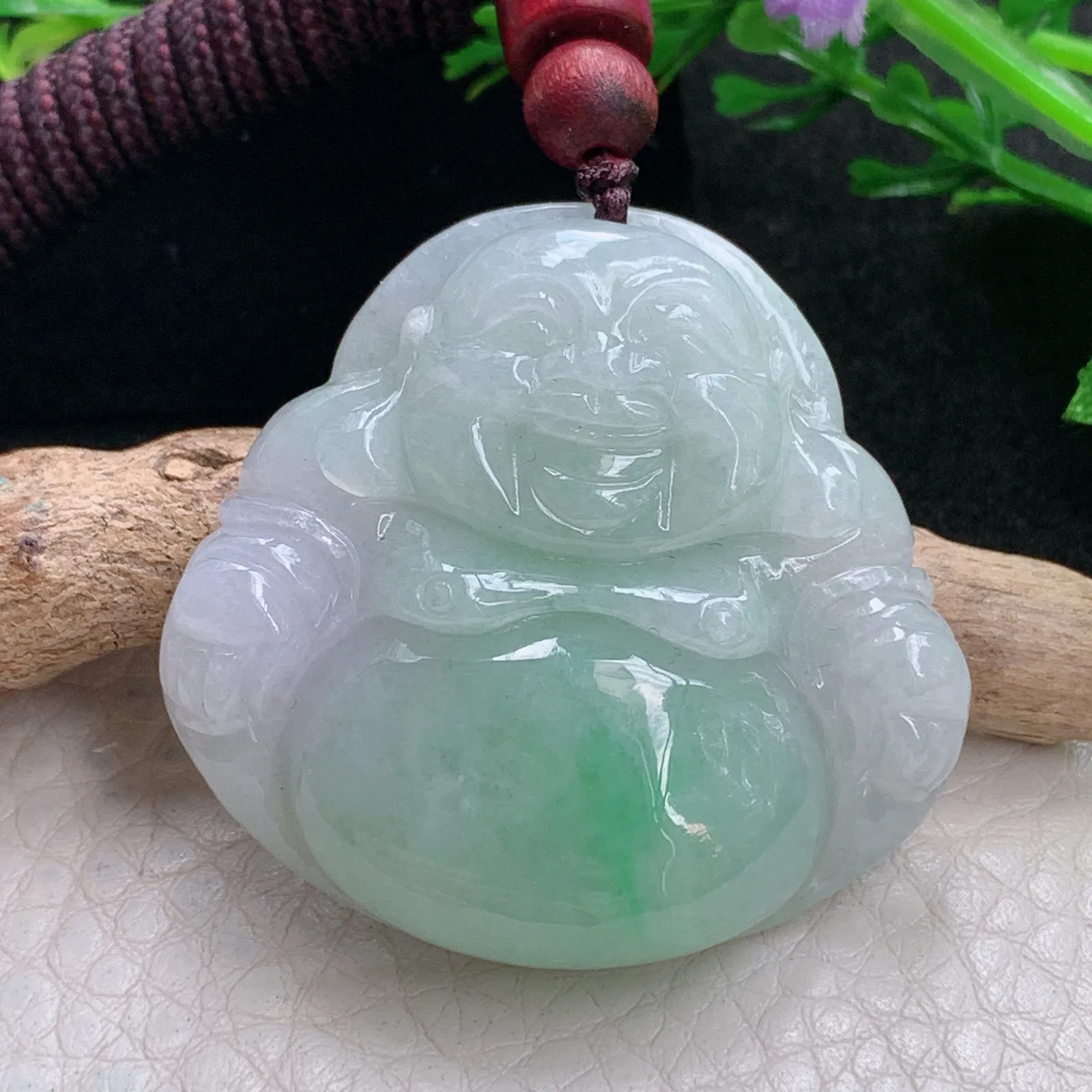 zen自然光37.8*39.6*9天然缅甸翡翠清新飘绿佛公 弥勒佛玉吊坠 玉挂件
