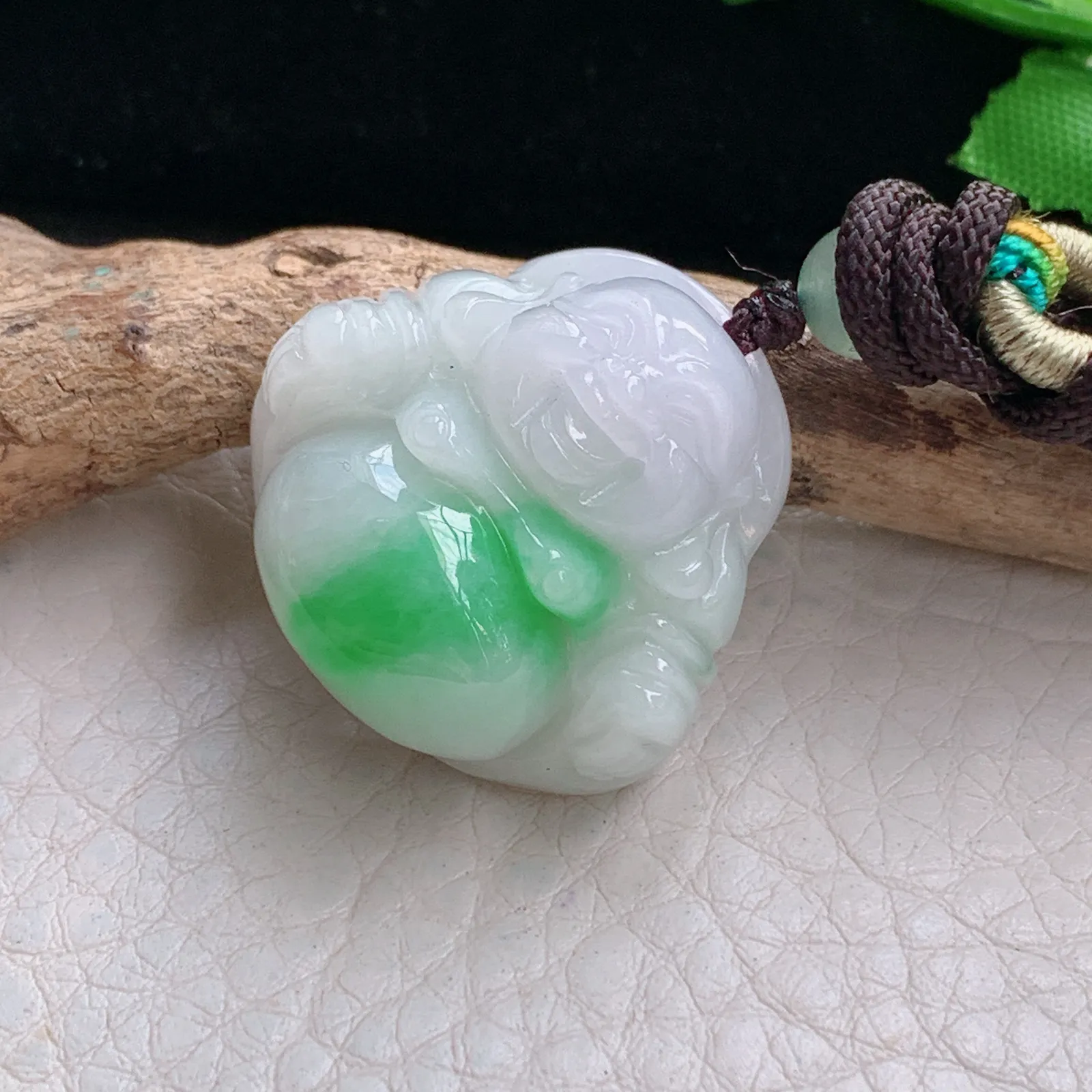 zen自然光26.5*27*12.3天然缅甸翡翠辣绿佛公 弥勒佛玉吊坠 玉挂件