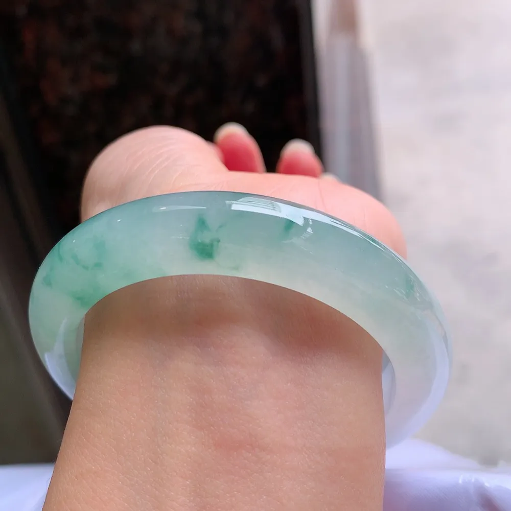 正圈高冰蓝花 无瑕 尺寸:55.6/12.3/8.5 花美 种水好