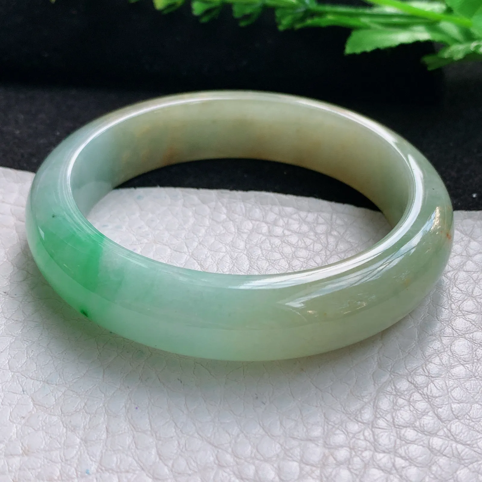 h自然光55.5*13.5*8.5平安镯 缅甸翡翠a货玉手镯水润三彩宽边珠宝玉手环