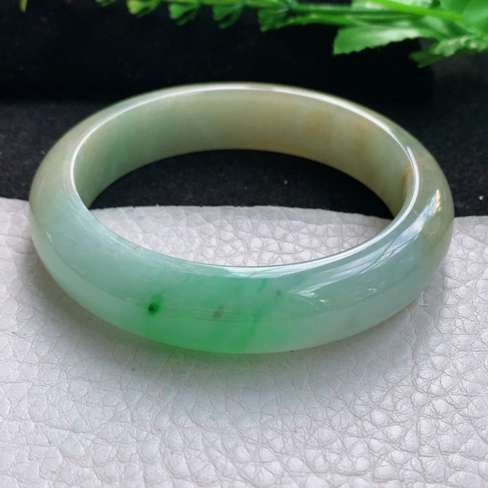 h自然光55.5*13.5*8.5平安镯 缅甸翡翠a货玉手镯水润三彩宽边珠宝玉手环