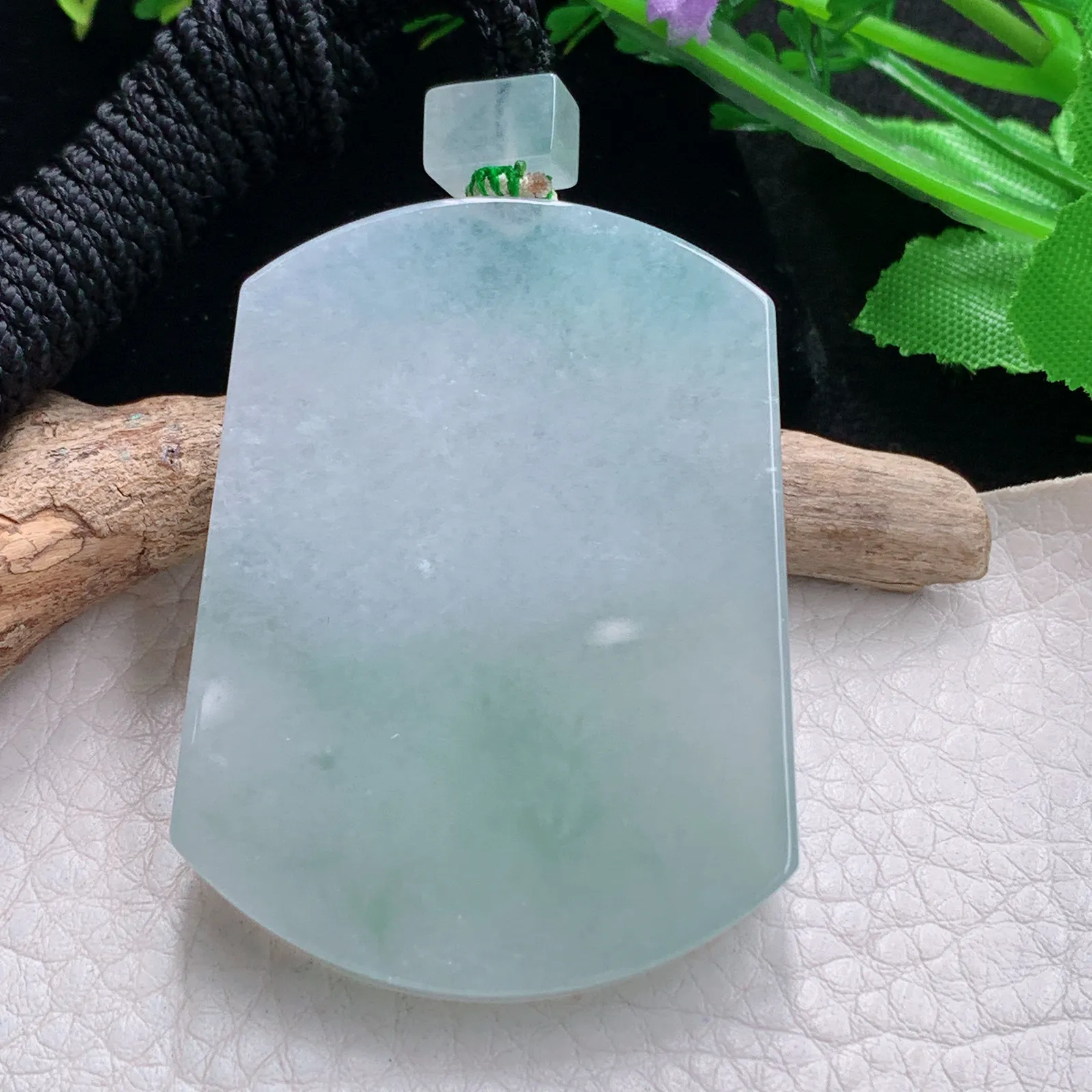 mut自然光52.8*39.5*6.5天然缅甸翡翠冰飘花平安无事牌玉吊坠 玉挂件