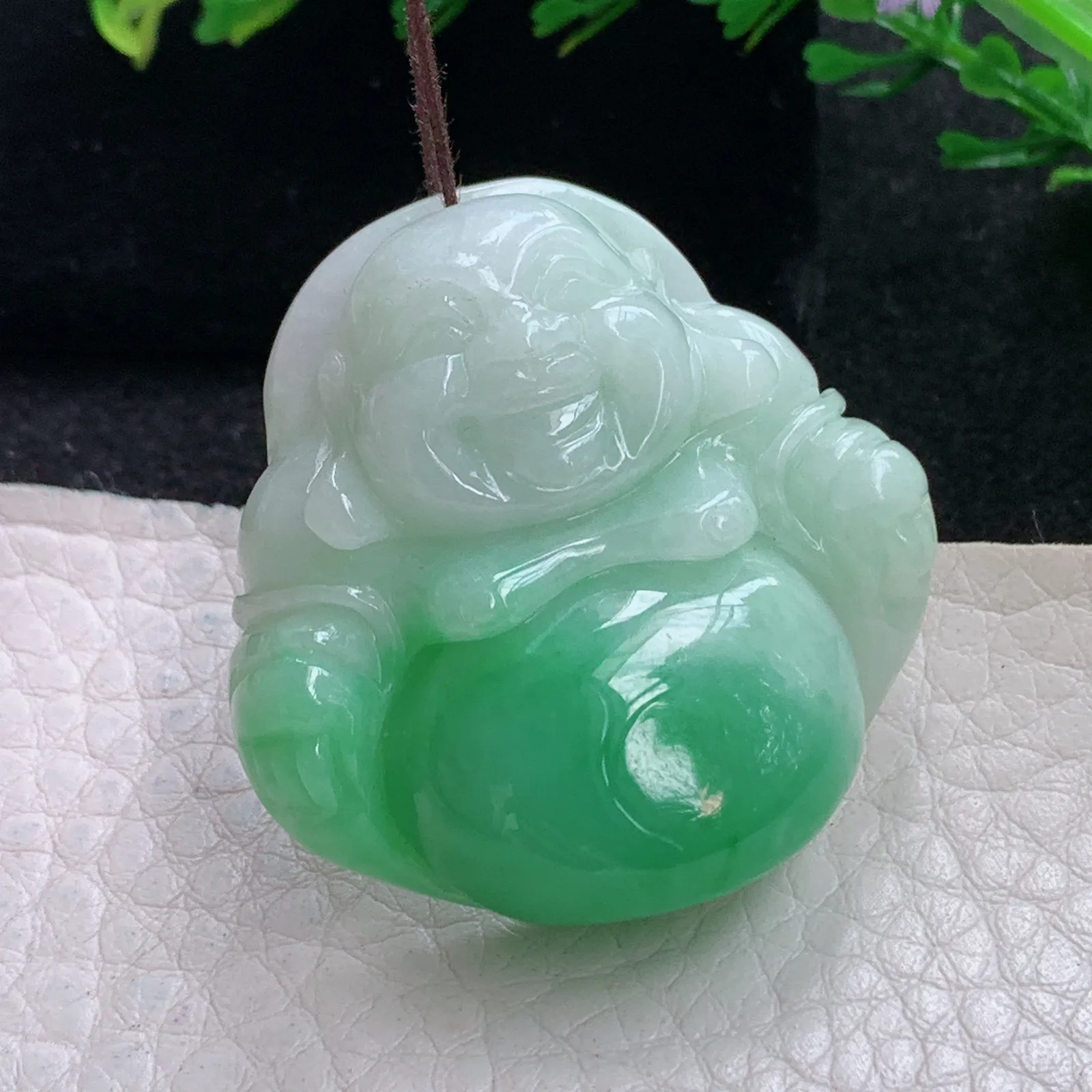 zen自然光37*36.8*11.5天然缅甸翡翠辣绿佛公 弥勒佛玉吊坠 玉挂件