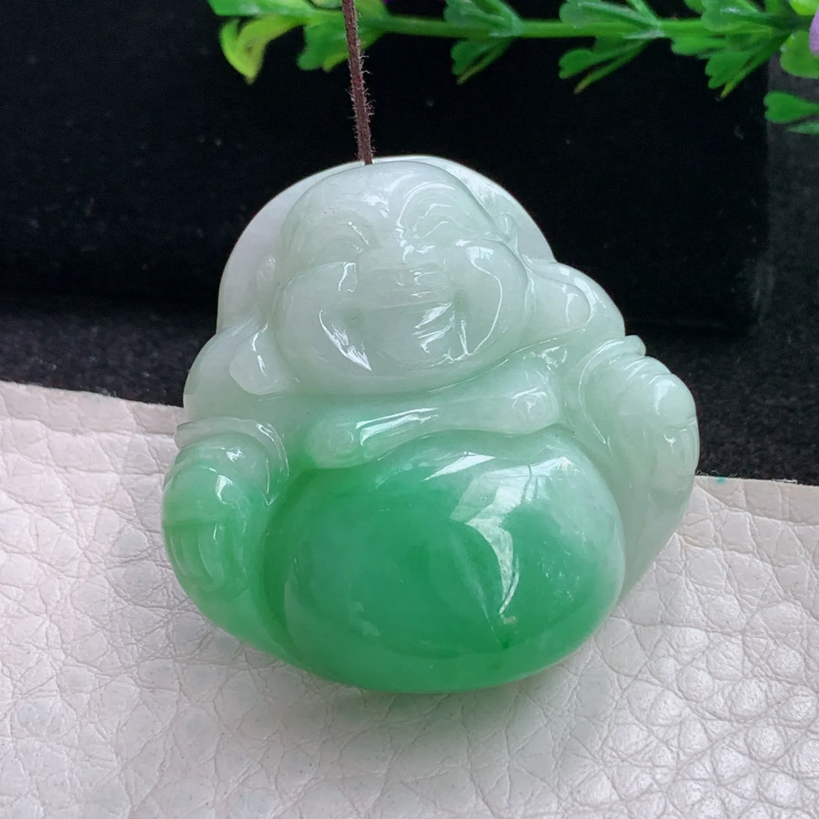 zen自然光37*36.8*11.5天然缅甸翡翠辣绿佛公 弥勒佛玉吊坠 玉挂件