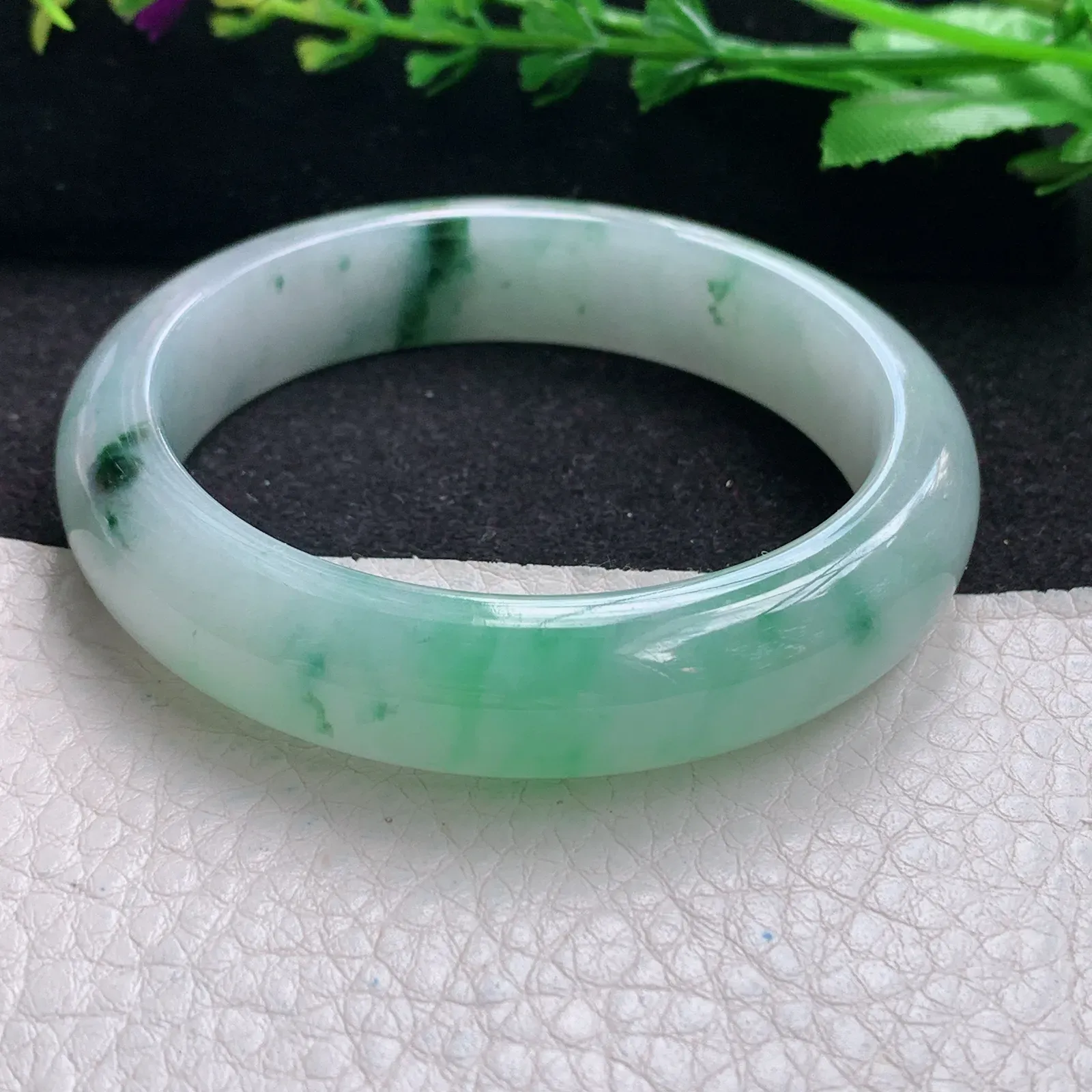 yh小圈口52*12.5*7.8镯 缅甸翡翠a货玉手镯冰飘花宽边珠宝玉手环